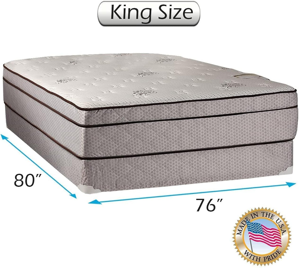 DS Solutions USA Fifth Ave Plush Foam Encased (King Size) Eurotop PillowTop Mattress and Box Spring Set with Metal Bed Frame - Premium Edge Guards, Orthopedic Type, Long Lasting Comfort