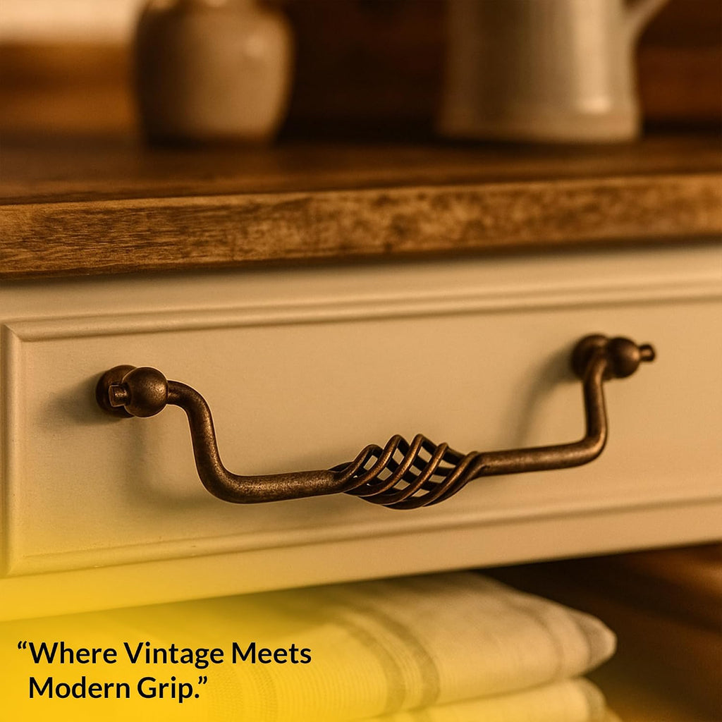 BRIXWELL Birdcage Cabinet Pull, Steel Material, Weathered Brass Finish, 6-5/16' Center to Center, 7-1/4' Length, 2' Width, 1-1/8' Projection for Kitchen Cabinets, Pull Handles, Knobs - Pack of 20