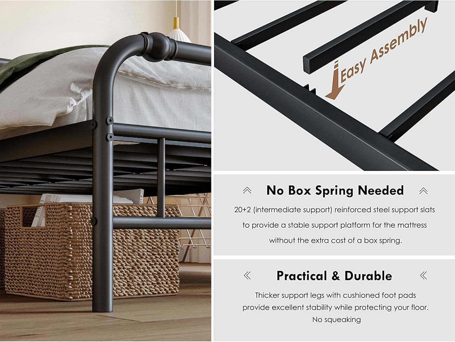 ZIYOO King Bed Frame with Headboard and Footboard, 14 Inch Heavy Duty Metal Platform Bed, 1500 lb Weight Capacity, No Box Spring Needed, Noise Free Easy Assembly, Black