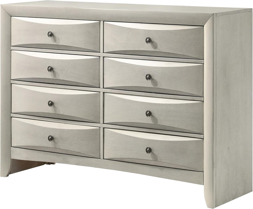 3pc Antique White Finish Bedroom Set Solid Wood Platform King Size Captain's Bed Wooden Furniture
