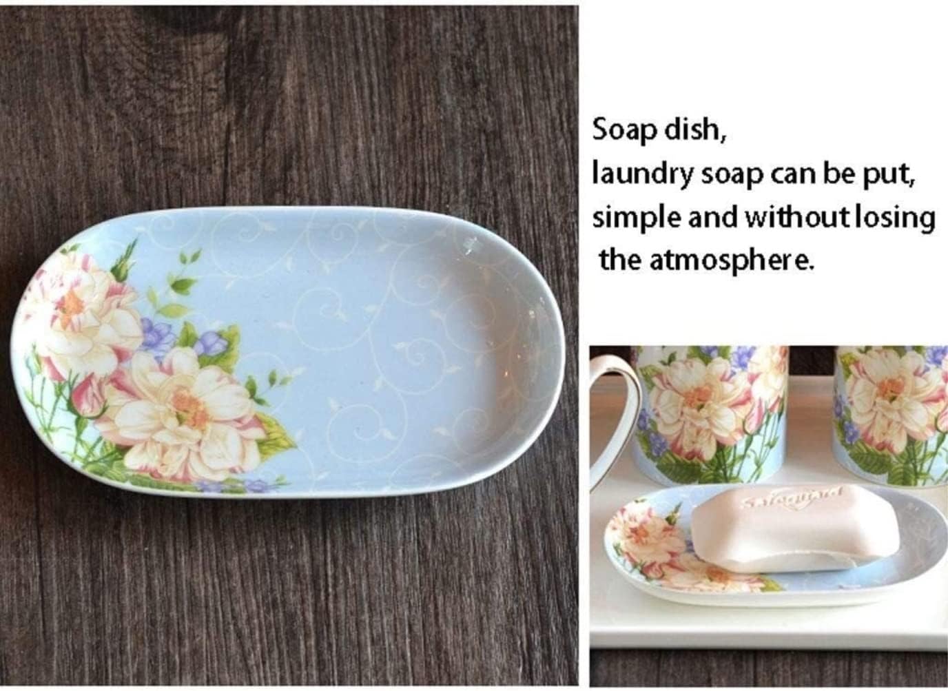 Vanity Bathroom Decor, Bathroom Accessory Sets Modern Design 5-Piece Bathroom Ceramic Soap Dish Soap Dispenser Tooth Brush Holder Housewarming Gift(Pink)