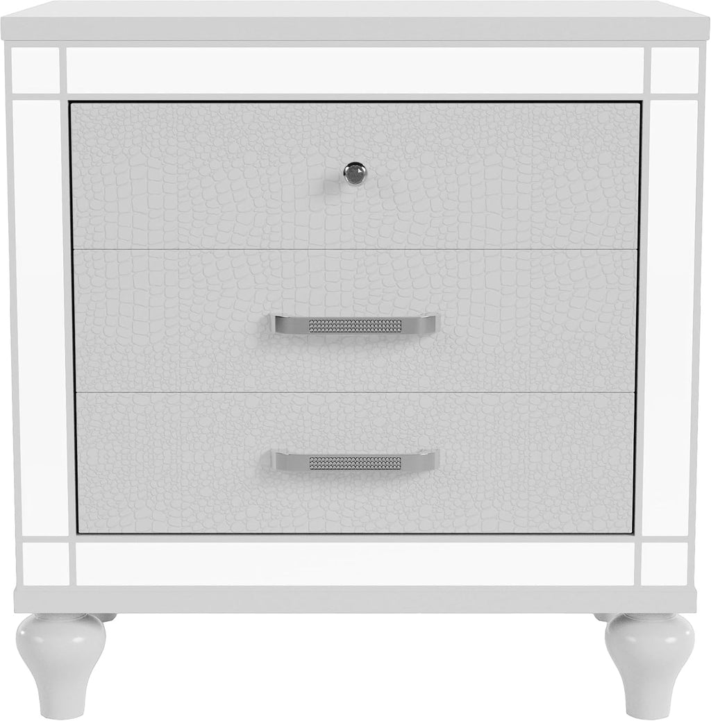 Furniture of America FOA Xulu 3-Piece White Solid Wood LED Bedroom Set - King + 2 Nightstands