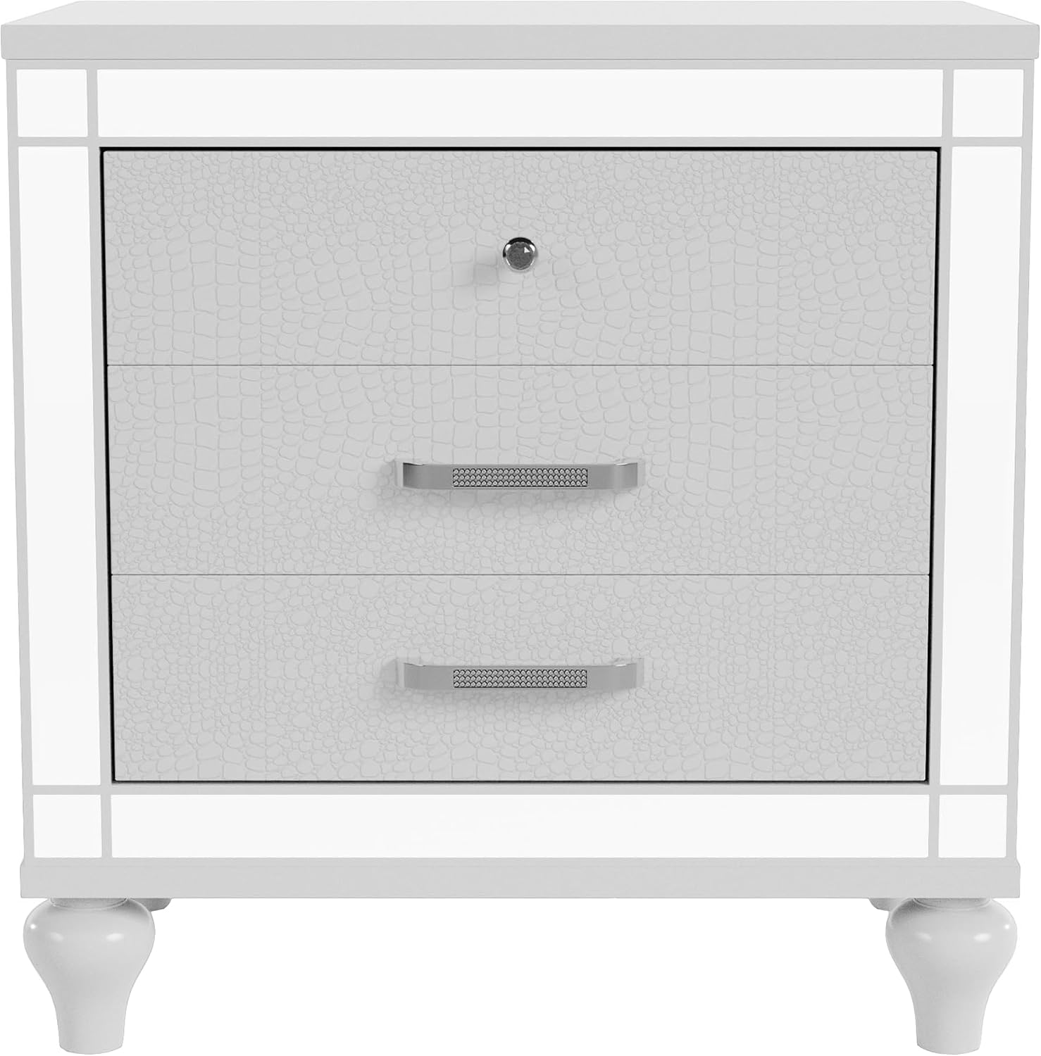Furniture of America FOA Xulu 3-Piece White Solid Wood LED Bedroom Set - Cal King + 2 Nightstands