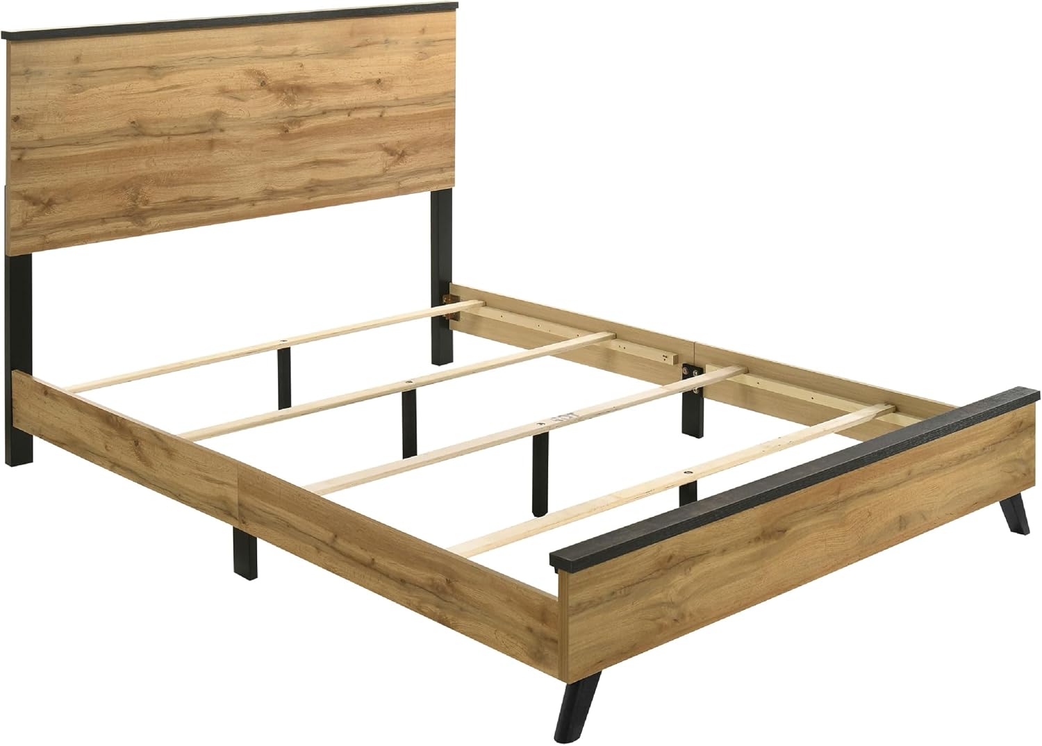 Benzara Wemy 4 Piece King Size Bed Set, Rustic Brown Pine Wood, Tapered Legs