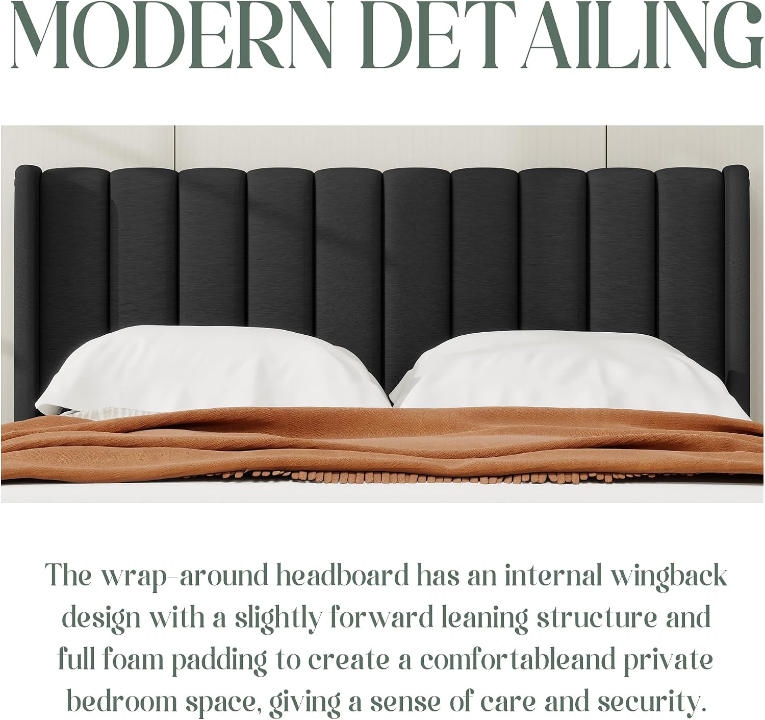 alazyhome Platform Bed Frame King Size with Upholstered Headboard, Solid Wood Slats Support, No Box Spring Needed, Noise Free, Easy Assembly, Modern Fabric Bed, Black