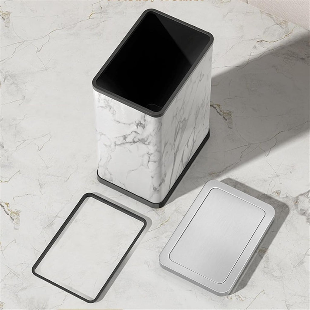 Elegant 10L Stainless Steel Trash Can with Green PU Leather Cover and 360° Swing Lid for Bathroom Bedroom and Office
