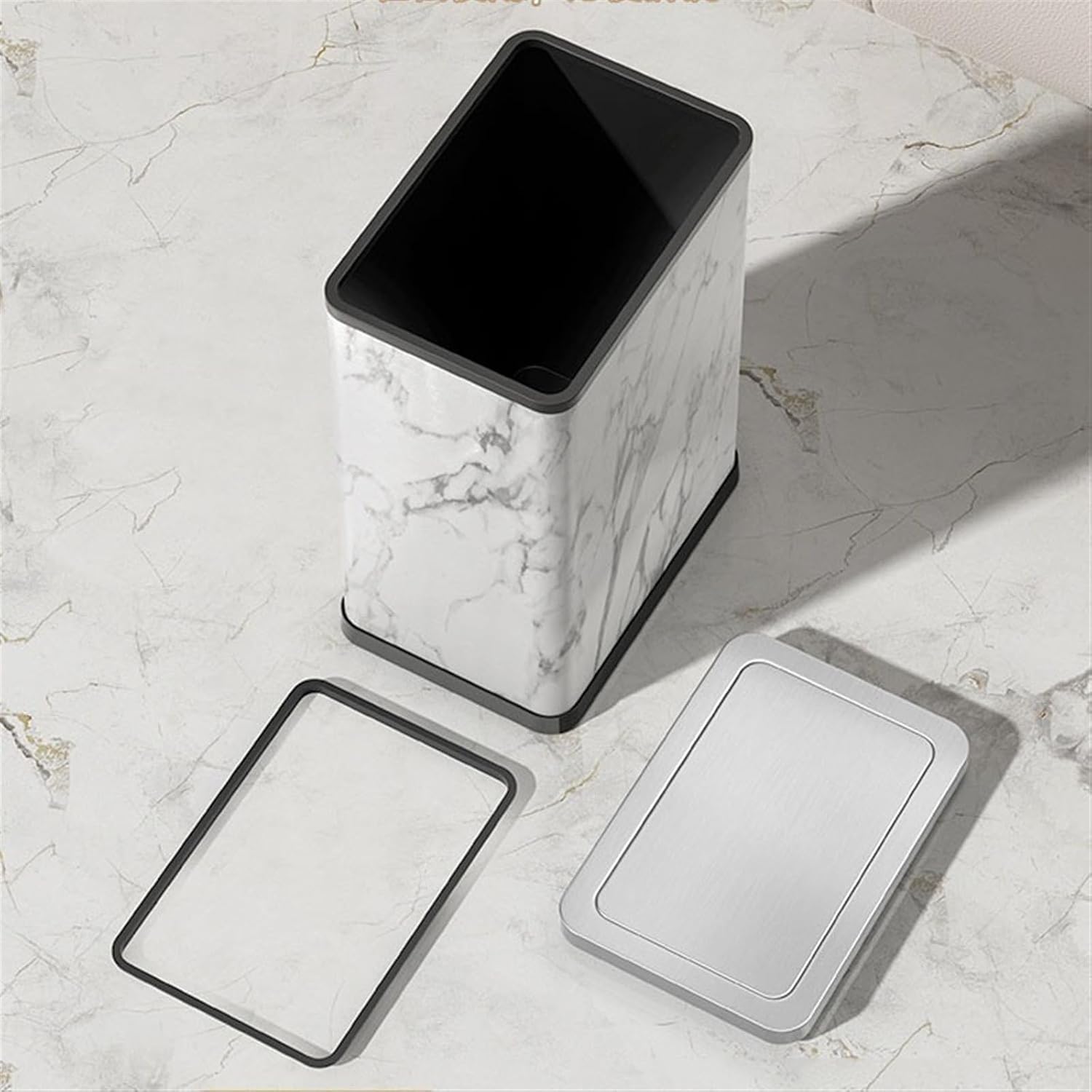 Elegant 10L Stainless Steel Trash Can with Green PU Leather Cover and 360° Swing Lid for Bathroom Bedroom and Office