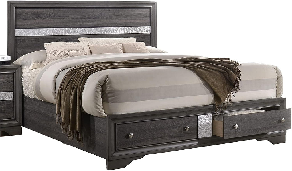 GOWE Traditional Style King 4 Piece Storage Bedroom Set Made with Wood in Gray