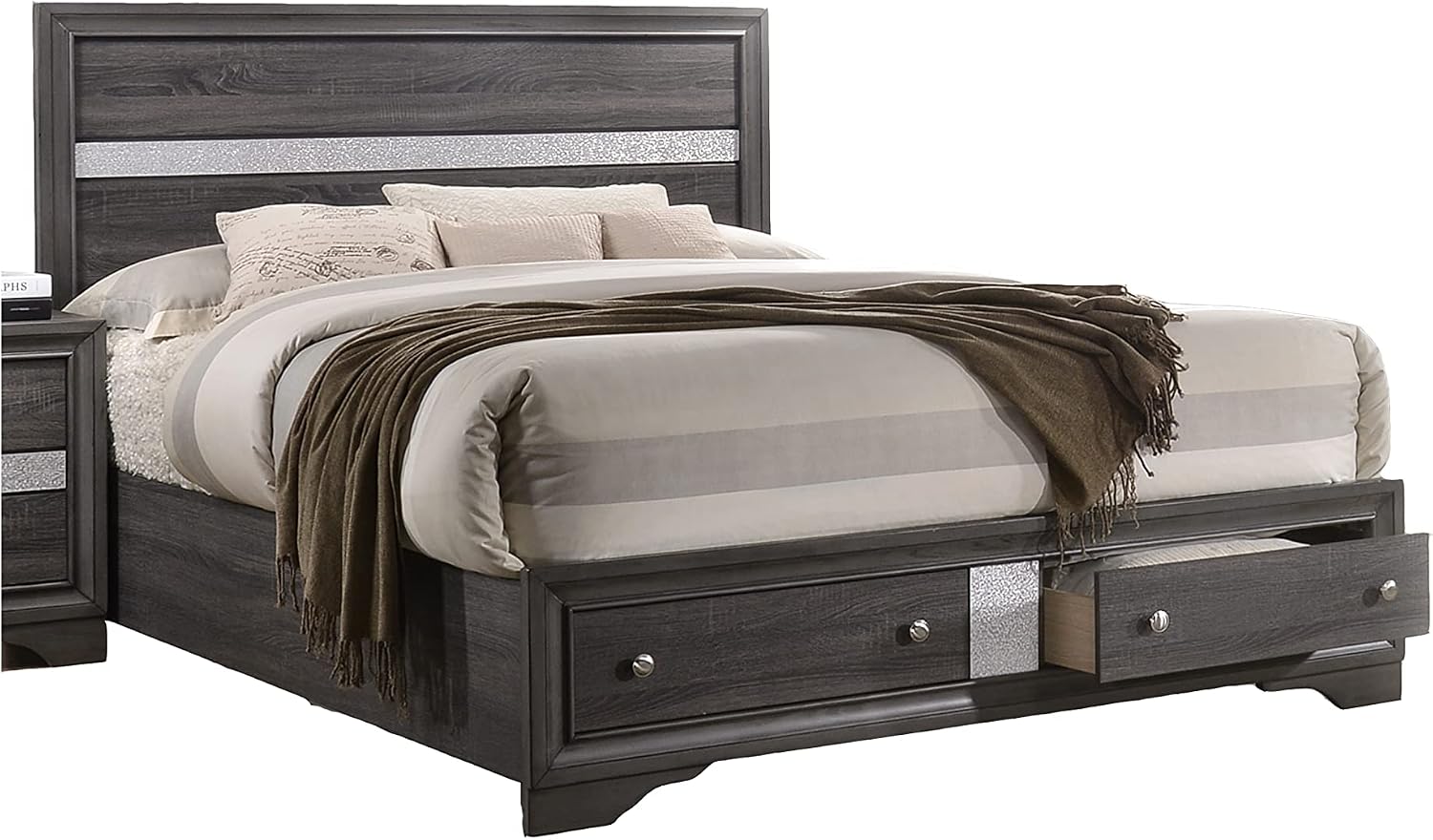 GOWE Traditional Style King 4 Piece Storage Bedroom Set Made with Wood in Gray