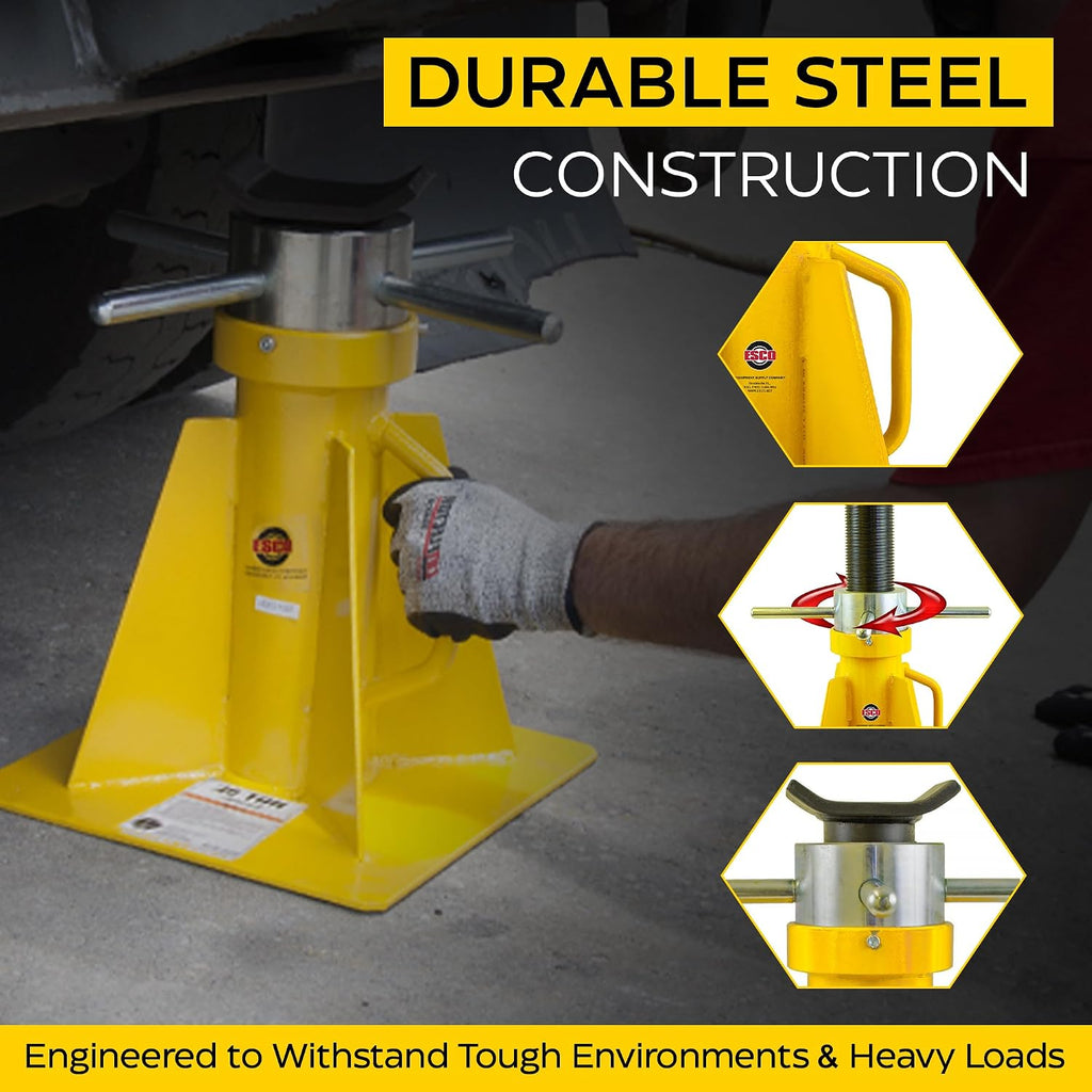 ESCO 20 Ton Swivel Screw Jack Stand - 10802 | Heavy Duty Adjustable Jack Stand for Trucks, Trailers, RVs & Equipment | 40,000 lbs Capacity | 16.5'–26.5' Height Range | Wide Steel Base for Stability