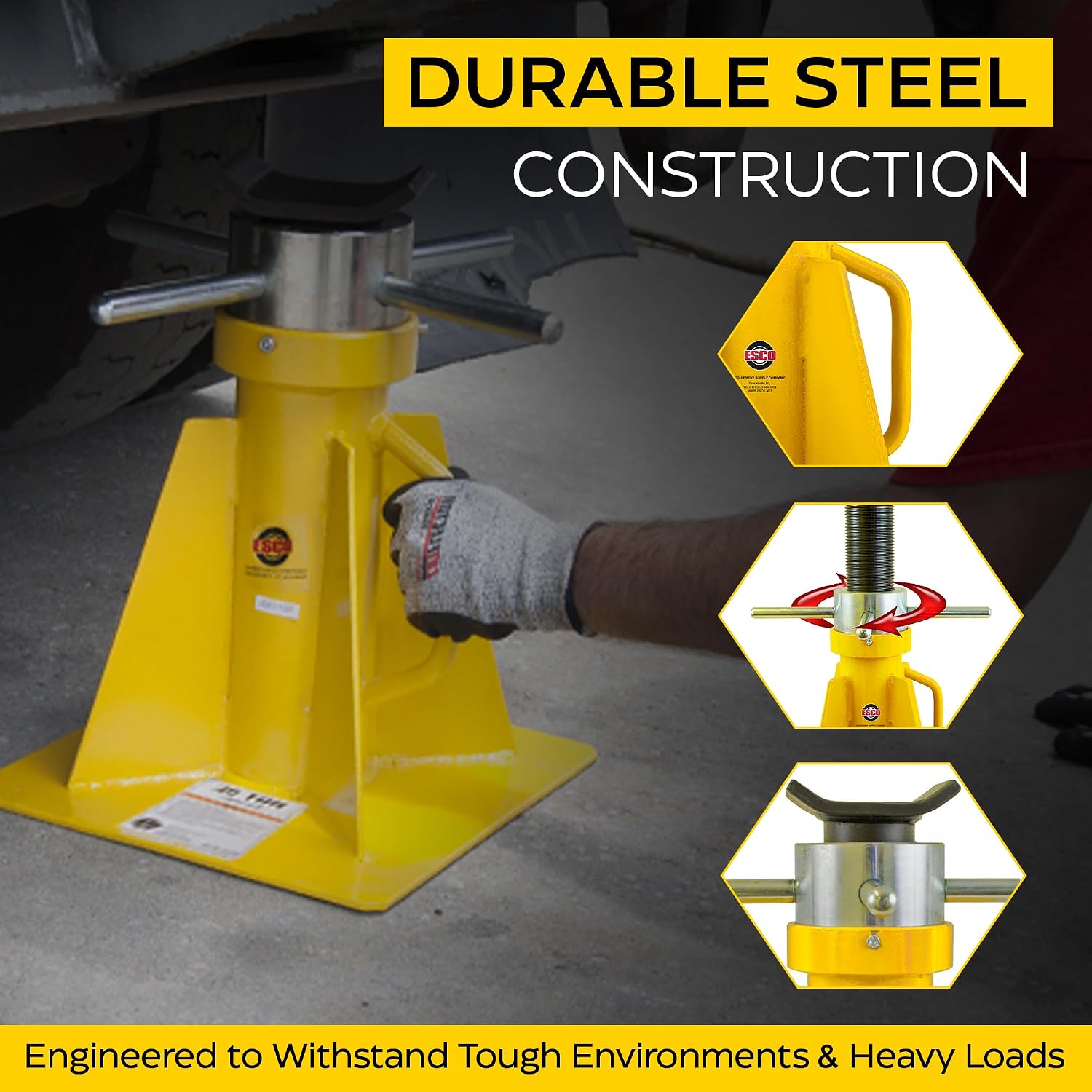 ESCO 20 Ton Swivel Screw Jack Stand - 10802 | Heavy Duty Adjustable Jack Stand for Trucks, Trailers, RVs & Equipment | 40,000 lbs Capacity | 16.5'–26.5' Height Range | Wide Steel Base for Stability