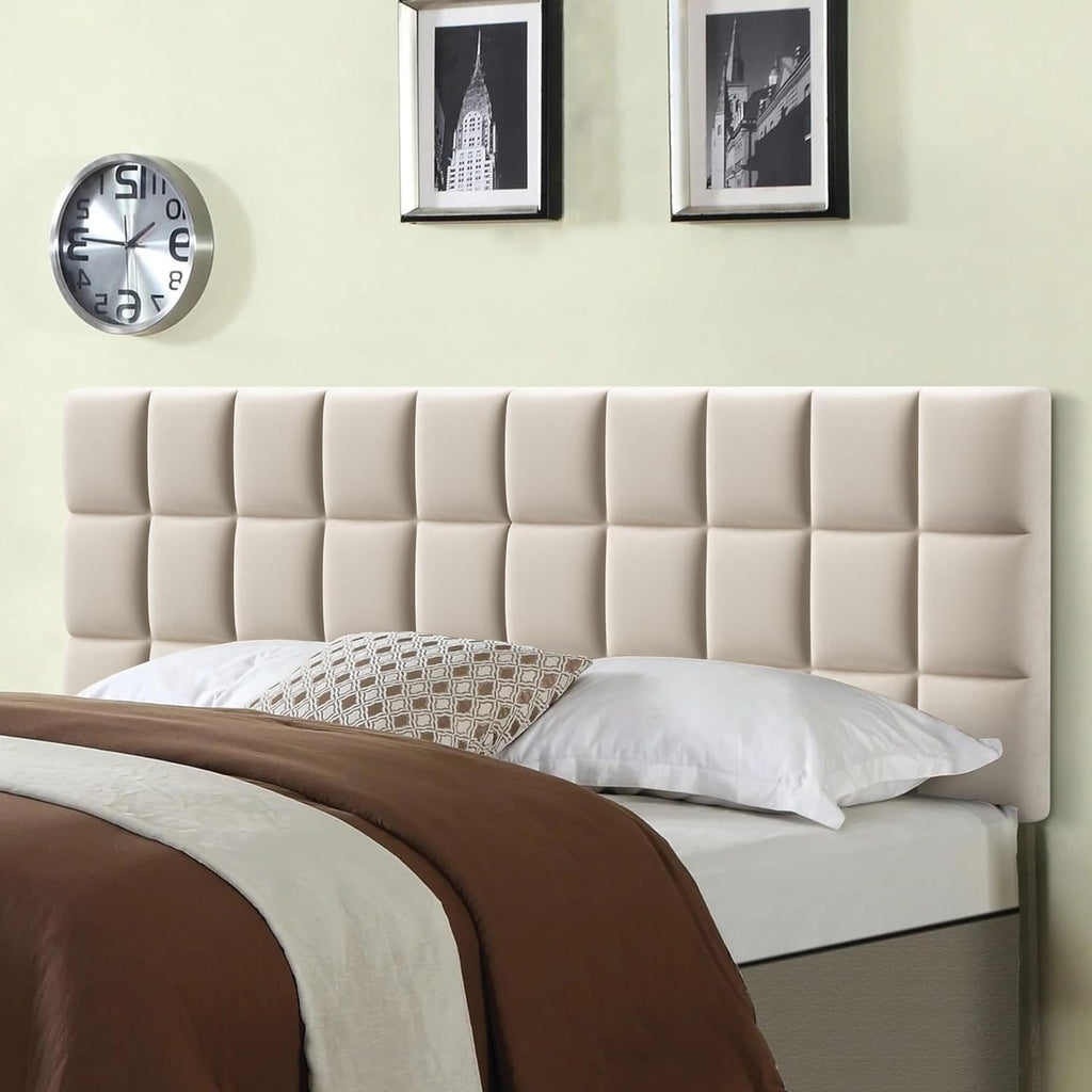 ALISH Velvet Tufted Headboard with Adjustable Height and Width, Foldable Upholstered Headboard with Metal Legs for King Queen Metal and Wood Bed Frame (Beige, Queen)