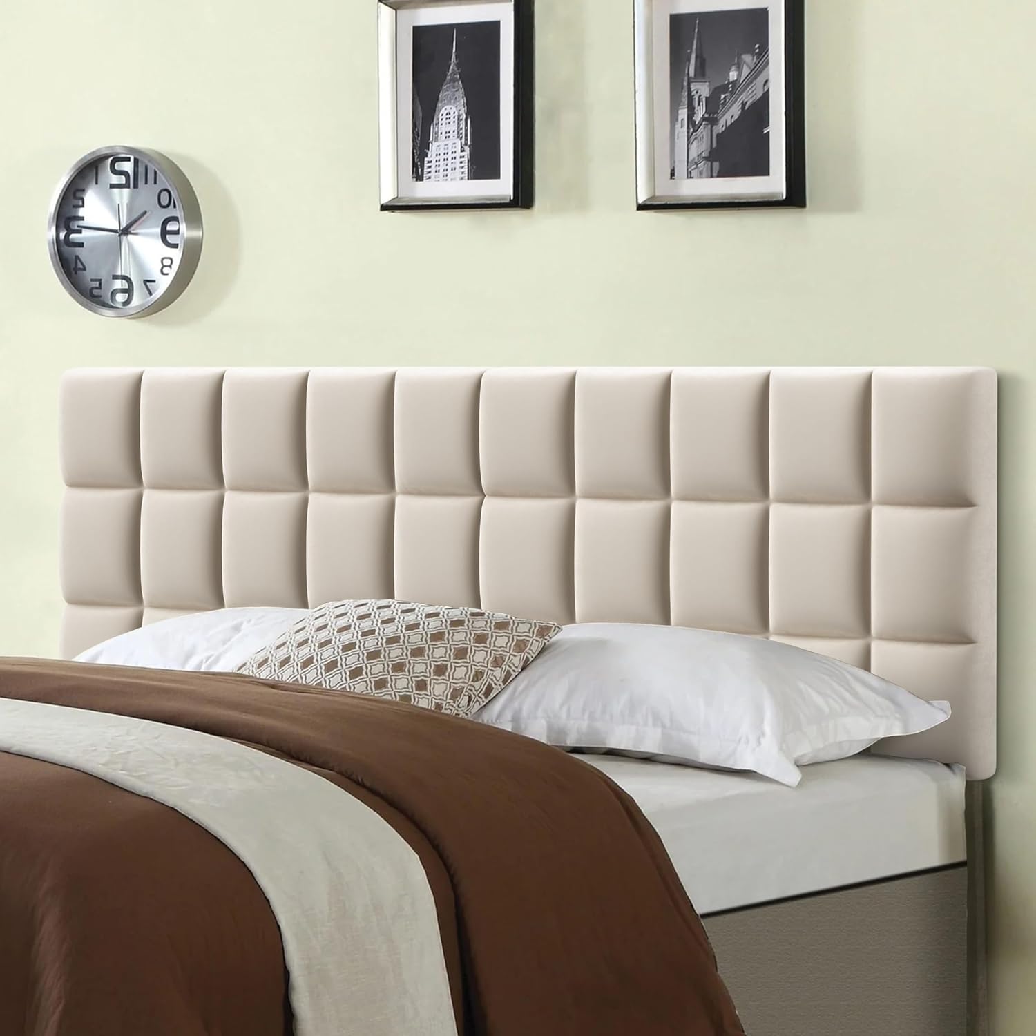 ALISH Velvet Tufted Headboard with Adjustable Height and Width, Foldable Upholstered Headboard with Metal Legs for King Queen Metal and Wood Bed Frame (Beige, Queen)