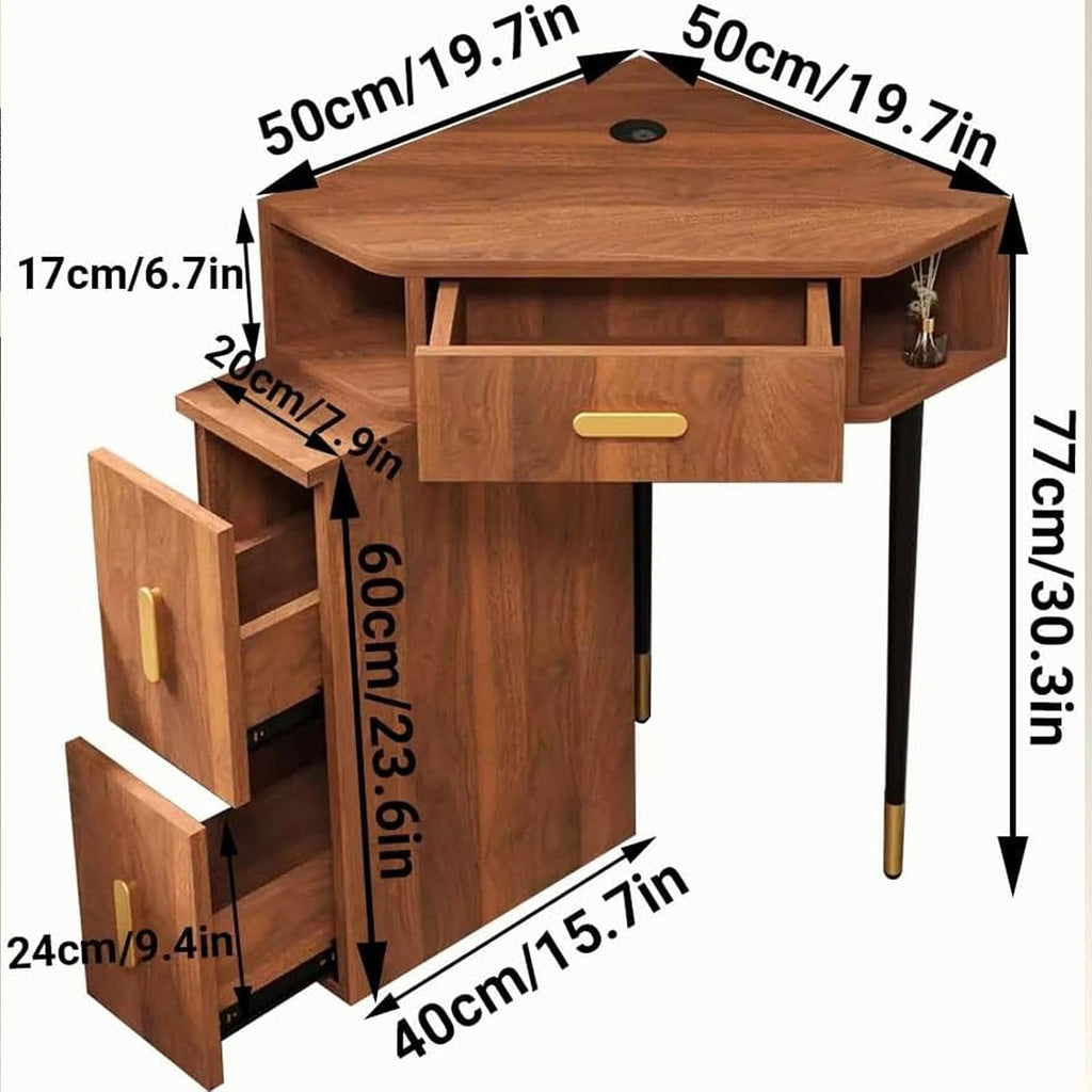 Corner Makeup Vanity Wood with Open Shelf and Drawers Multifunctional Large Storage Cabinet for Cosmetics Organization-B