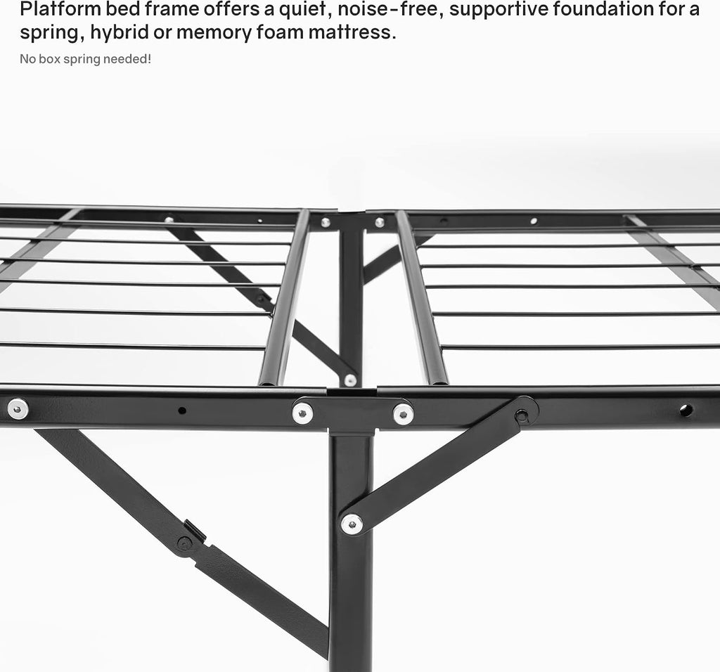 Greaton, 14-Inch Foldable Metal Platform Bed Frame with Tool Free Setup, Sturdy Steel, No Box Spring Needed, Full, Black