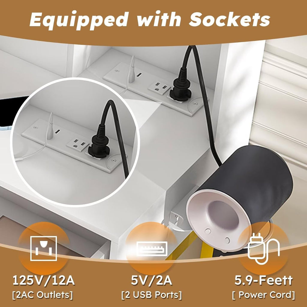 Makeup Vanity with LED Lights&3 Color and Power Outlet Makeup Vanity Table with 2 Big Drawers with Sturdy Metal Leg and Metal Chair Dressing Table for Bedroom Dressing Room