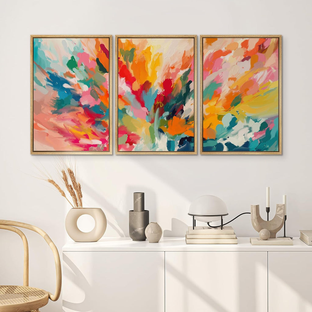 SIGNWIN Framed Canvas Print Wall Art Set Vibrant Energy Abstract with Colorful Bold Brushstrokes Illustrations Modern Art Decorative Rustic Zen for Living Room, Bedroom, Office - 16'x24'x3 Natural