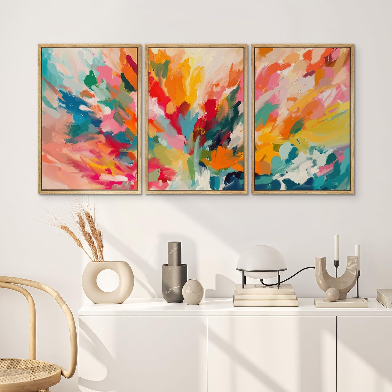 SIGNWIN Framed Canvas Print Wall Art Set Vibrant Energy Abstract with Colorful Bold Brushstrokes Illustrations Modern Art Decorative Rustic Zen for Living Room, Bedroom, Office - 16'x24'x3 Natural