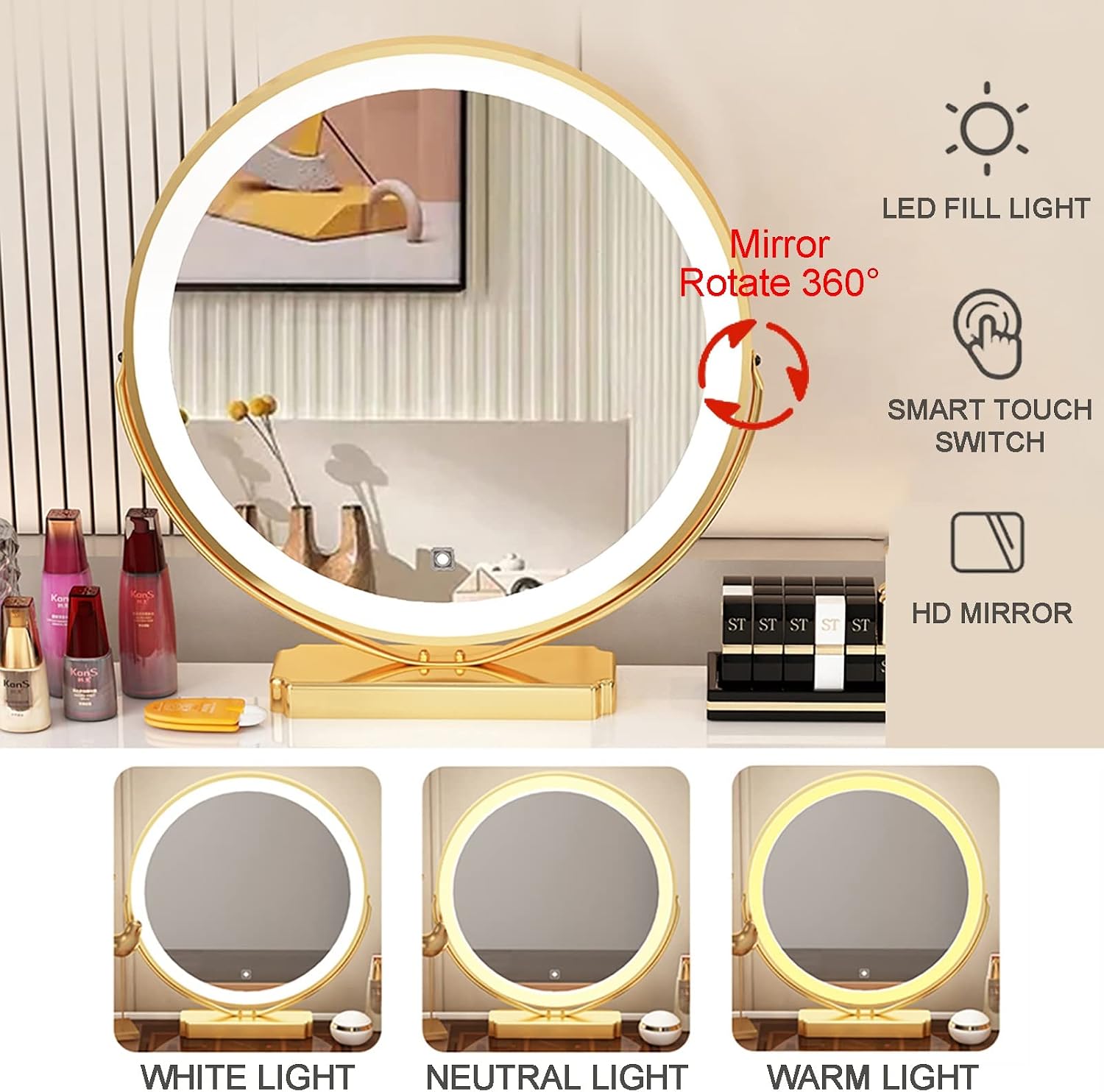 Dresser Table Women Vanity Makeup Table Set Makeup with 3 Drawers Dressing Table with Lighted Mirror and Chair Vanity Benches Desk for Her (Color : White, Size : L:80cm/31.5')