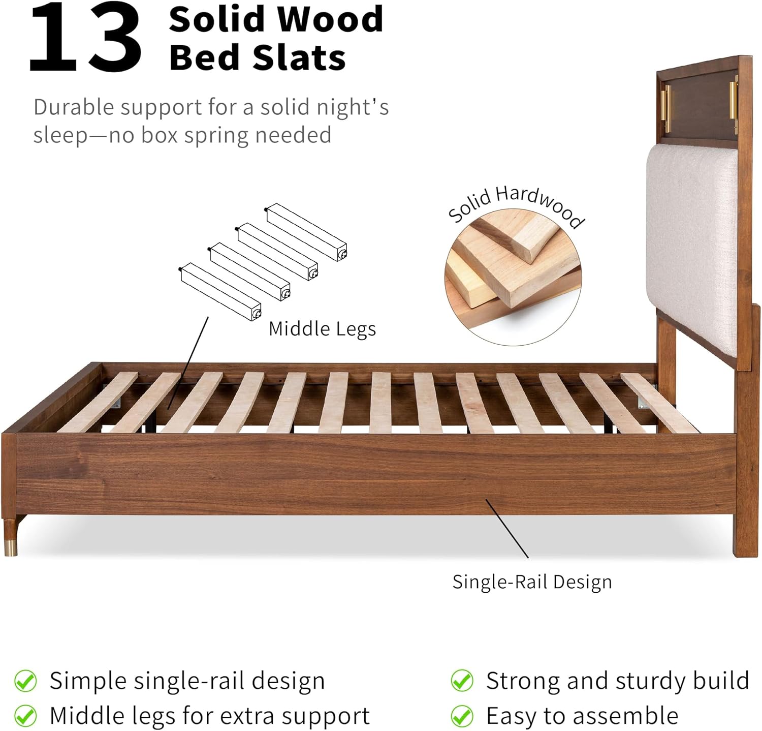 Furniture of America Forma Mid-Century Modern Solid Wood 2-Piece Bedroom Collection, Storage Bed Frame with LED Reading Light and Nightstand with Power Ports, No Box Spring Needed, Walnut, Queen