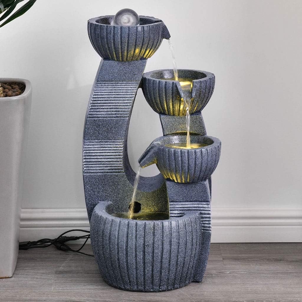 Indoor Fountain/Water Fountain Indoor/Outdoor Table-Top Water Fountain 4 Tiered Bowls Waterfall Water Fountain For Table Desk Yard Garden Patio Deck Home Relaxation 23.6' Height,G,Without Atomizer