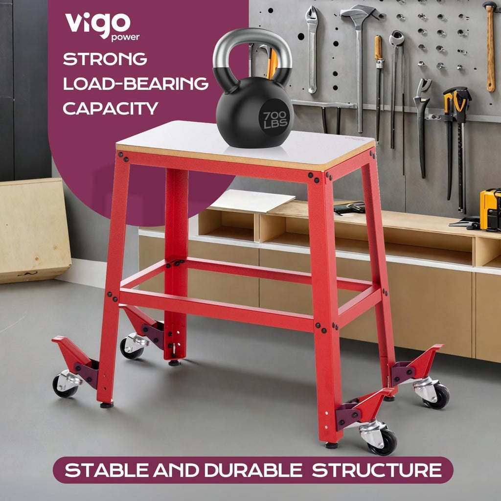 Universal Tool Stand with Wheels, Drill Press, Miter Saw, Band Saw, Scroll Saw, Planer, Sander & Bench Grinder Stand, 700 lbs Heavy Duty Mobile Base, 26'x14' MDF Top, Rubber Casters