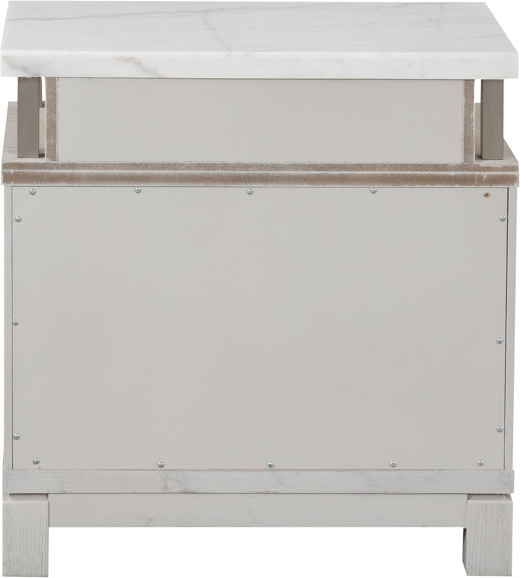Furniture of America Bailer Modern Solid Wood 3-Piece Bedroom Set with LED on Headboard, Stainless Steal Posts and Marble Top on Nightstand, Box Spring Needed, King, Weathered Gray