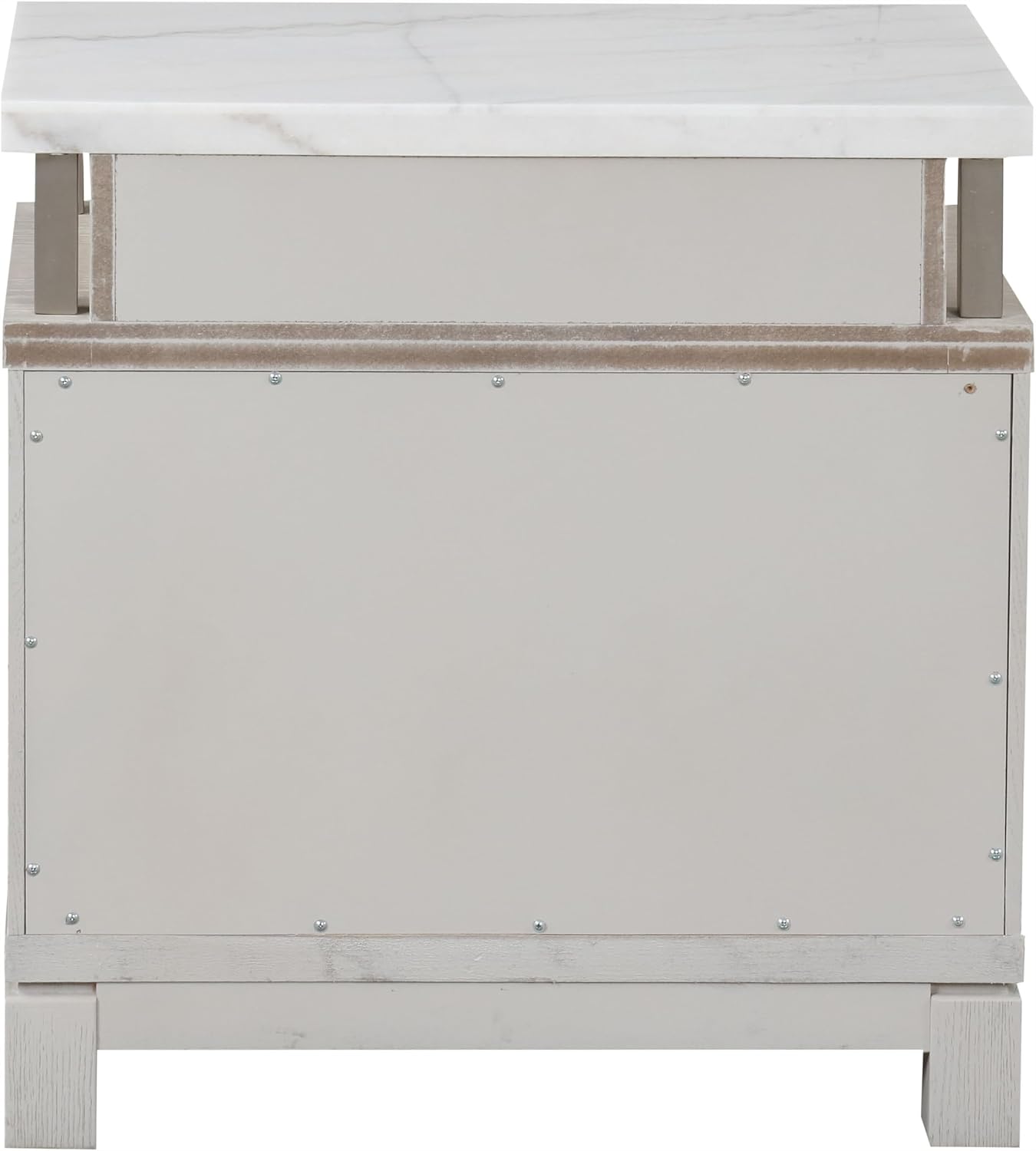 Furniture of America Bailer Modern Solid Wood 3-Piece Bedroom Set with LED on Headboard, Stainless Steal Posts and Marble Top on Nightstand, Box Spring Needed, King, Weathered Gray