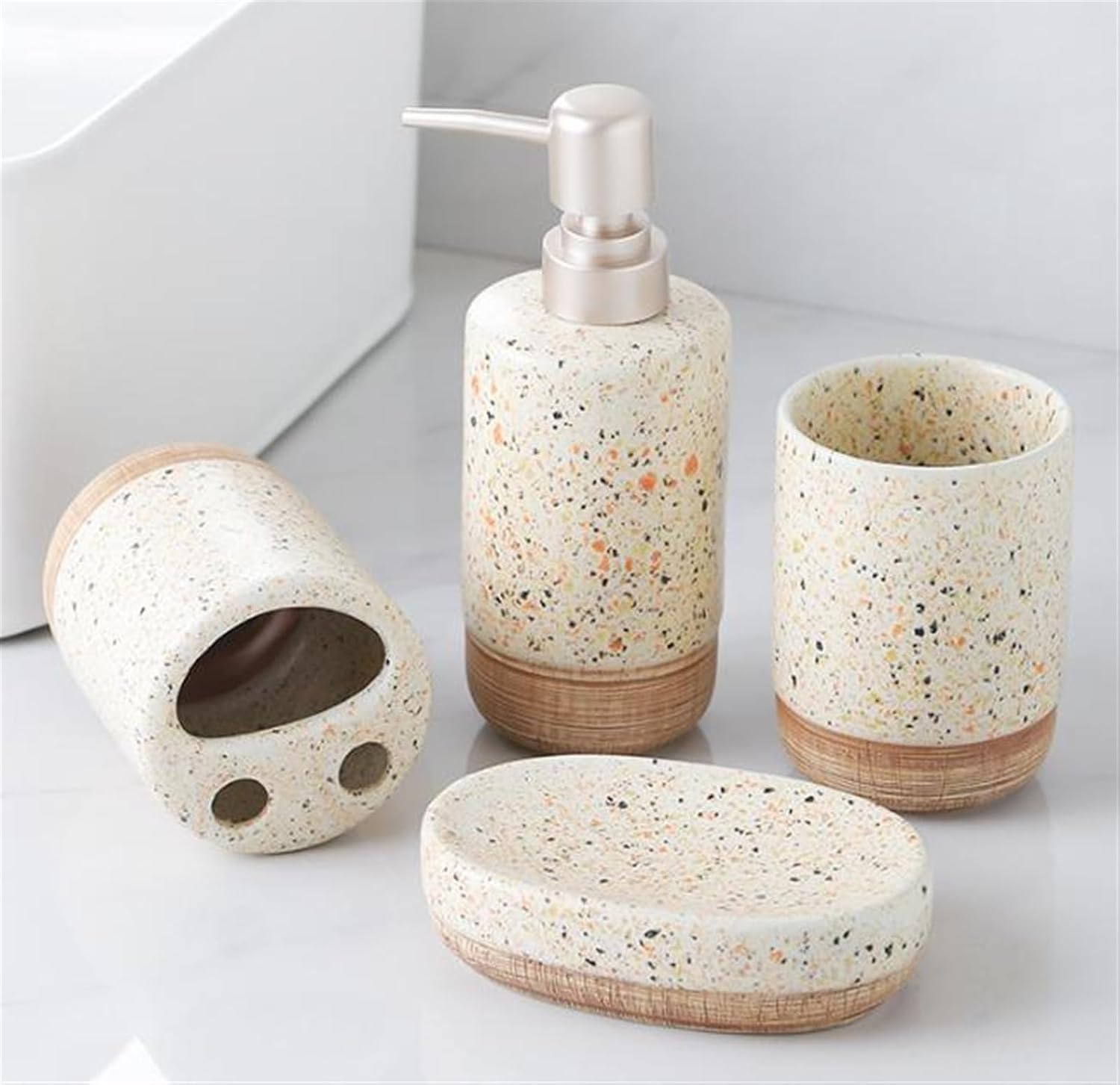 Vanity Bathroom Decor, European Ceramic Bathroom Accessories Set Decoration Cup Toothbrush Holder Tray Soap Box Housewarming Gift