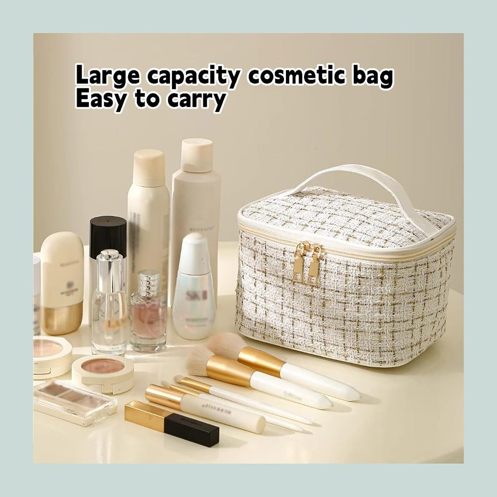 Vanity Desk Set, Dressing Table with Mirror & Stool & White Cosmetic Bag,Lots Storage,European Vintage