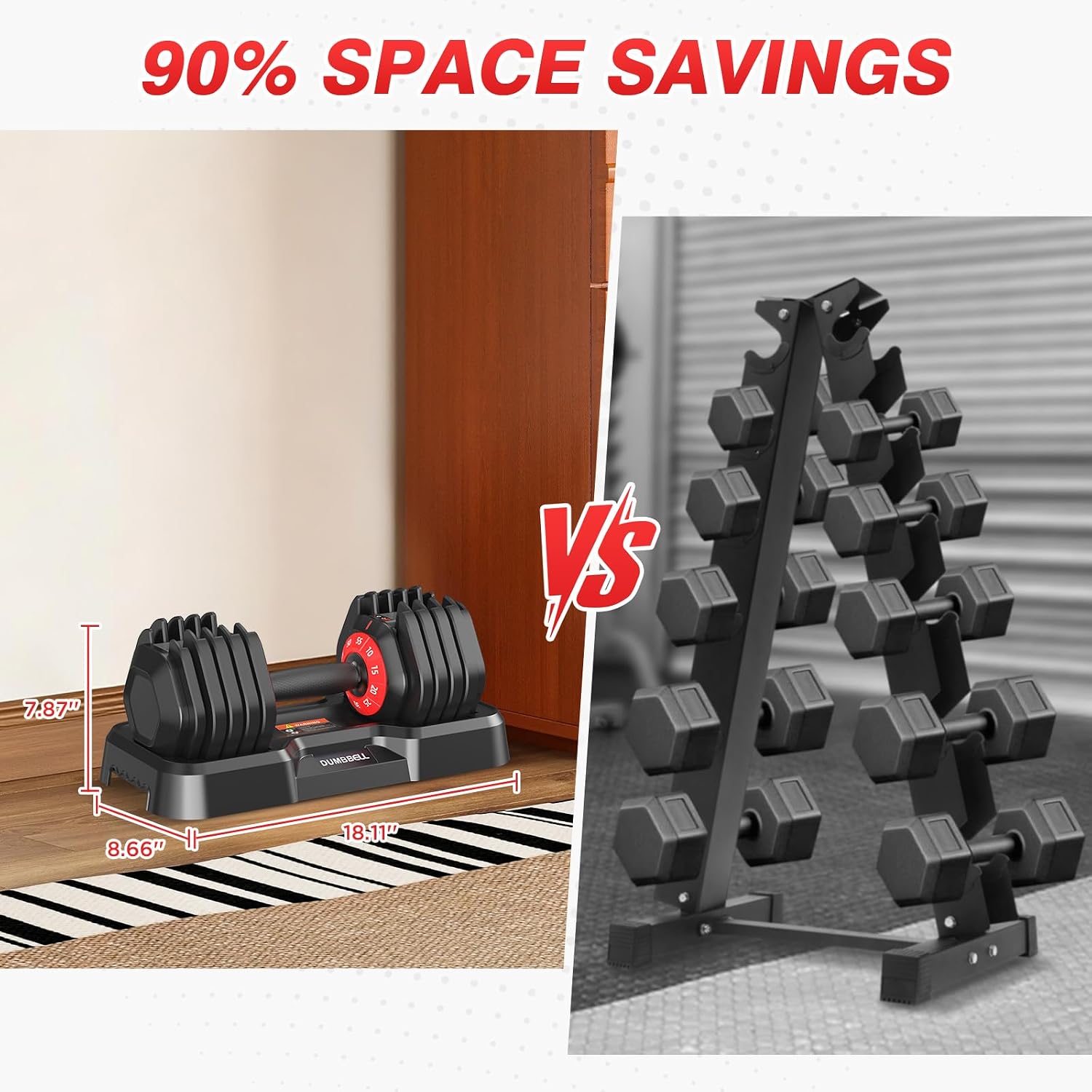 Adjustable Dumbbells Set, 10 in 1/15 in 1 Free Adjustable Weights Dumbbells Set, 25/55/52.5lbs Weights Set with Anti-Slip Handle, Fast Adjust Equipment Compact for Home Gym Strength Training