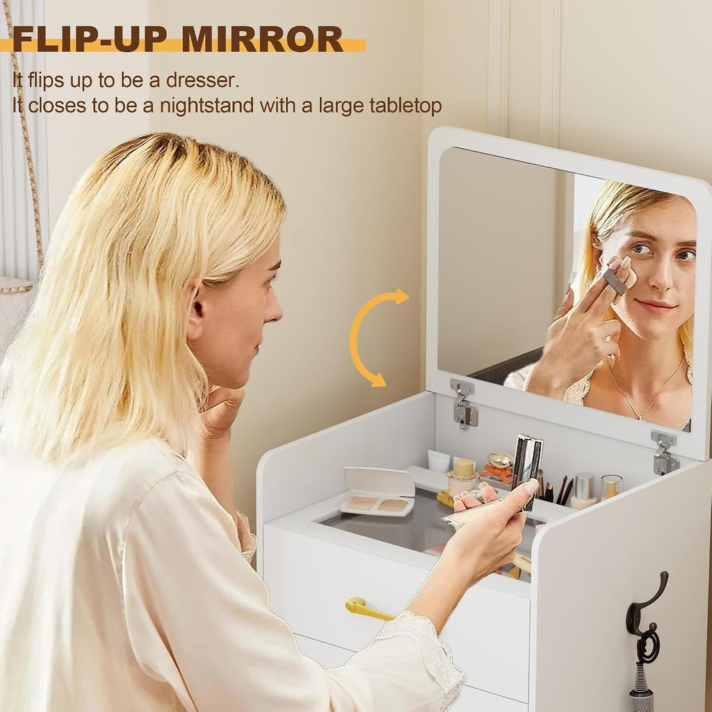 Lvifur 3-in-1 Vanity Desk with Flip Top Mirror, Makeup Vanity Table with Cushioned Stool for Small Space, Compact Dressing Table, Vanity Set for Bedroom