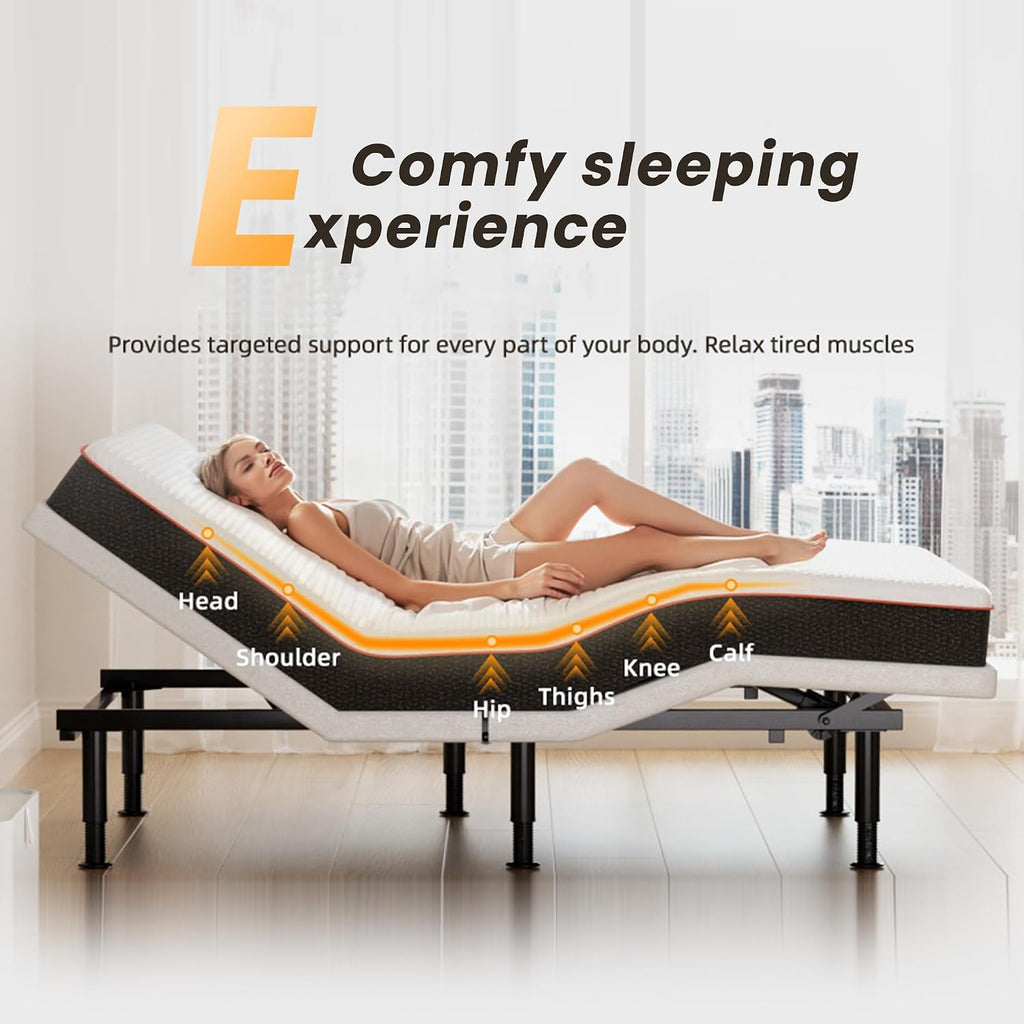 Adjustable Bed Frame King Size with Massage, Wireless Remote, Head Foot Incline, USB, Underbed Light Easy Assembly, Zero Gravity, Bedframe Basic with Quiet Motor