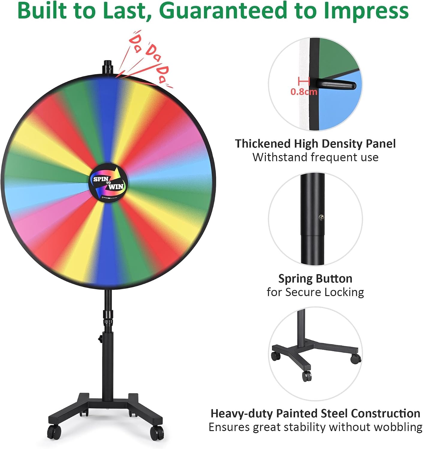 WinSpin 48' Large Giant Spinning Prize Wheel w/Mobile Base, Customizable Logo Prize Wheel Spinner with Stand for Trade Show Commercial Brand Opening Events Carnival, 18 Slots
