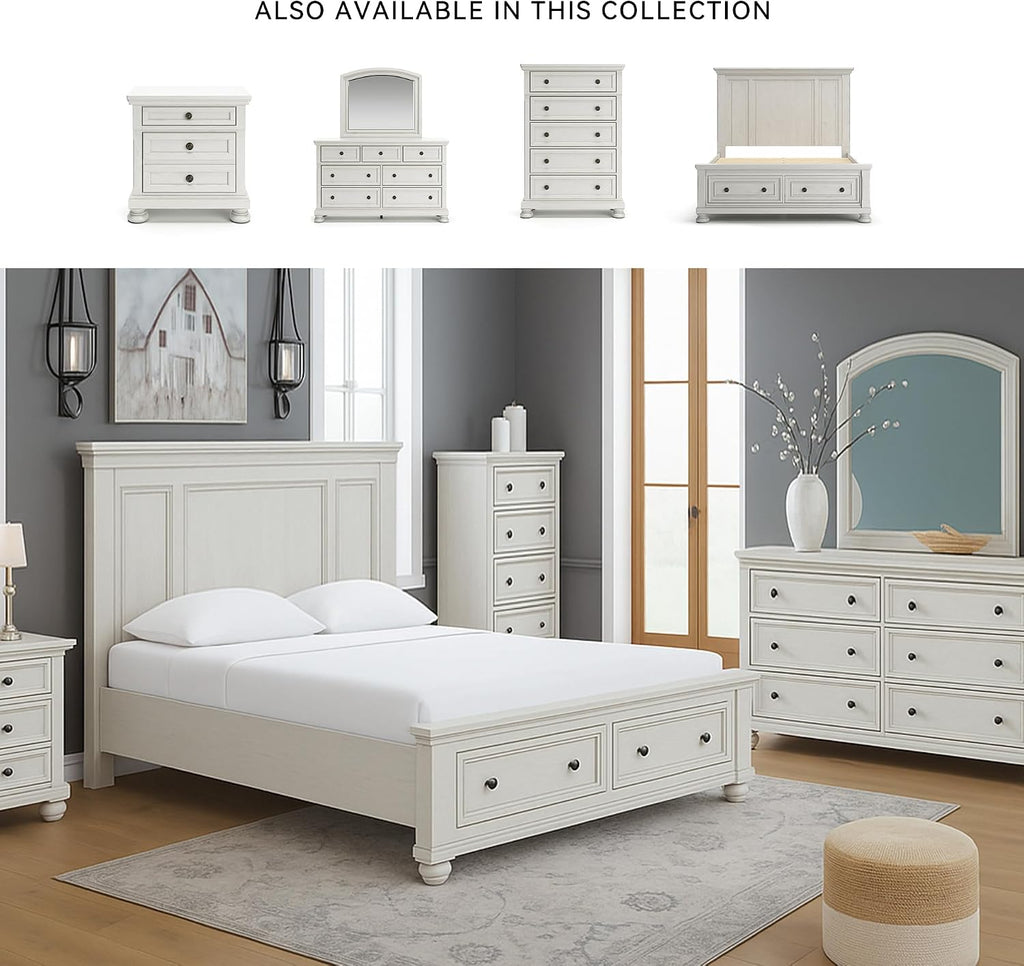 Signature Design by Ashley Robbinsdale Casual 2-Drawer Queen Platform Storage Bed, Foundation or Box Spring Not Needed, White