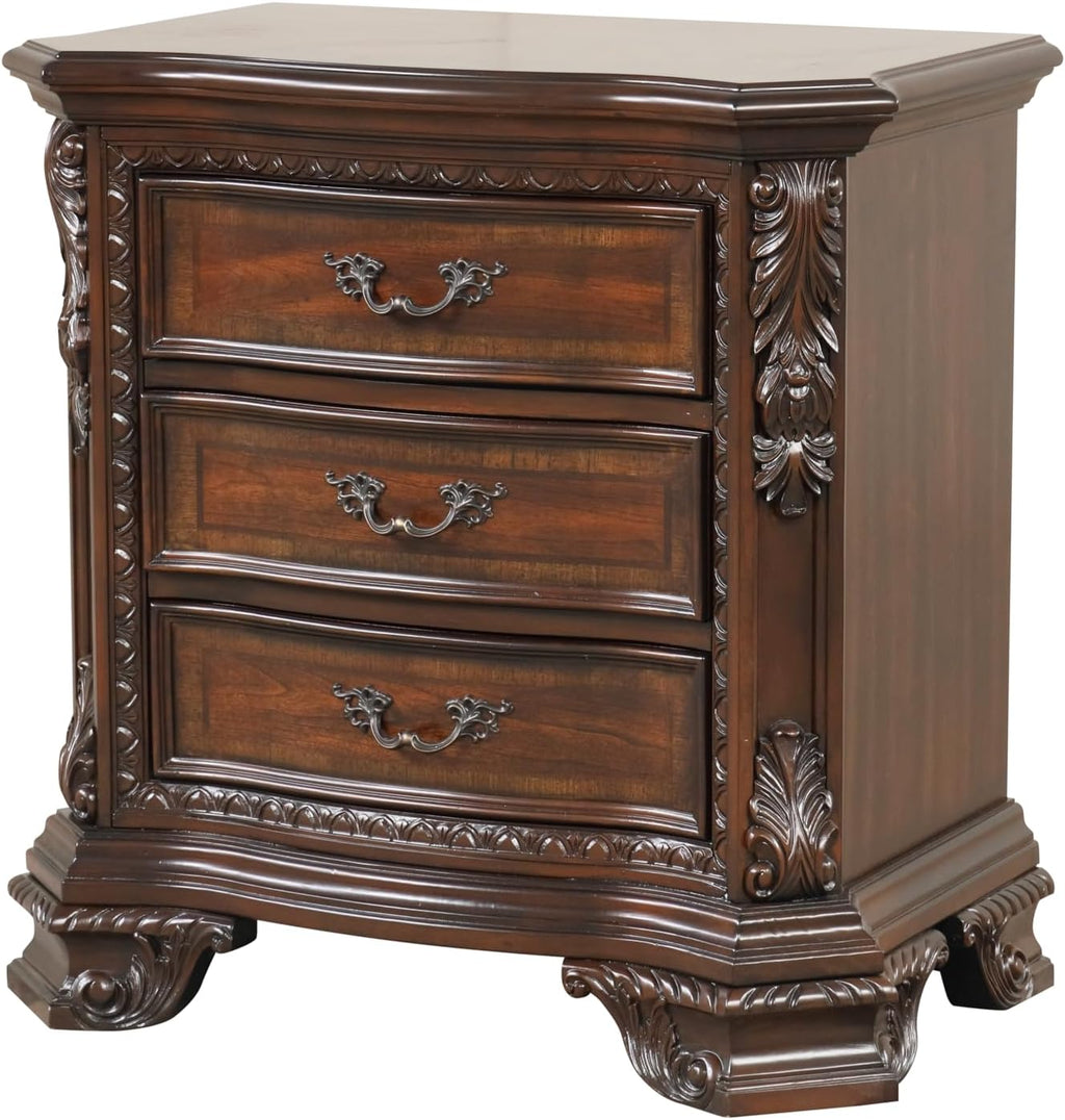 Style 4 Pc King Bedroom Set with Wood Carvings Made with Wood in Walnut