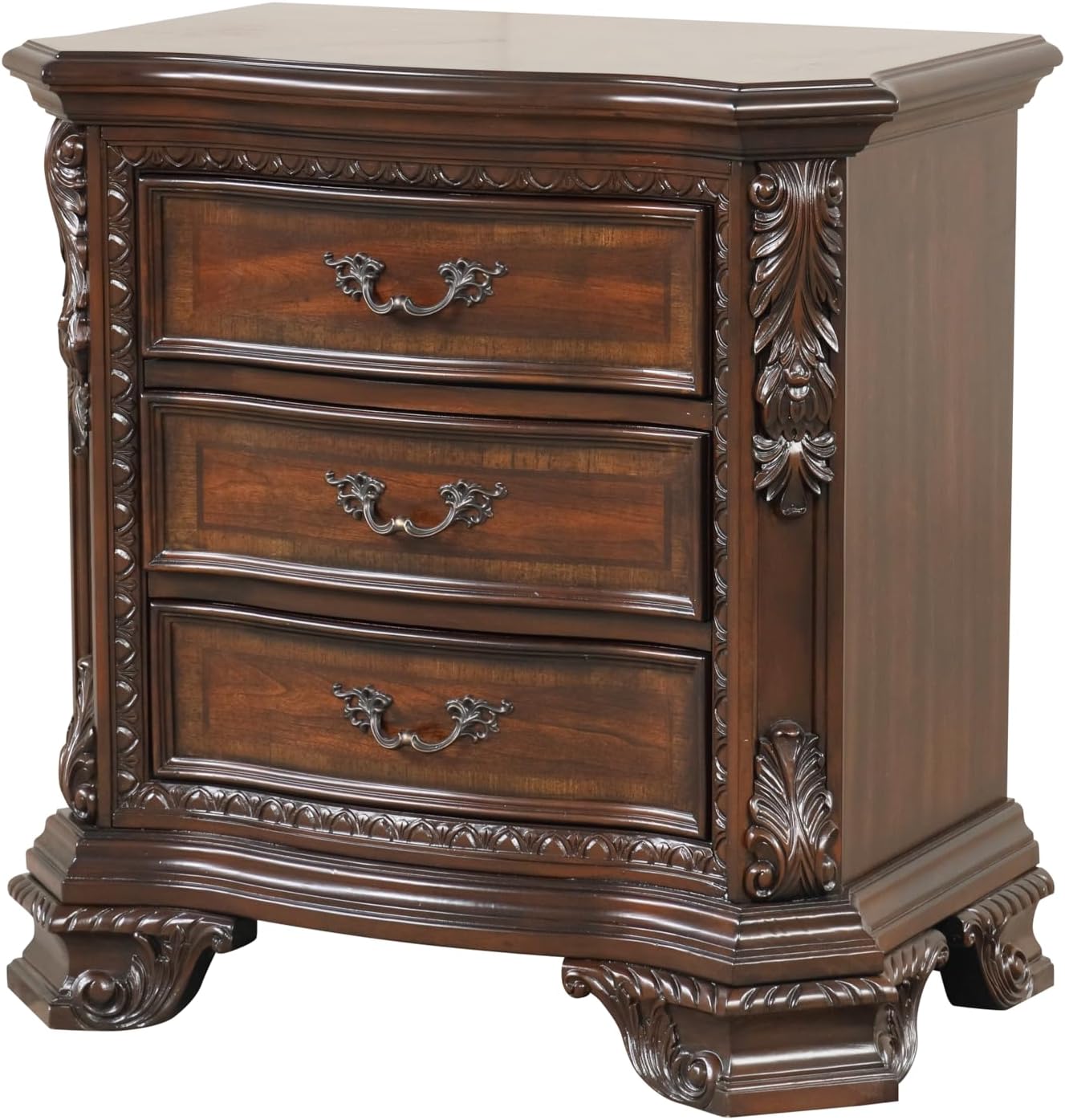 Style 4 Pc King Bedroom Set with Wood Carvings Made with Wood in Walnut
