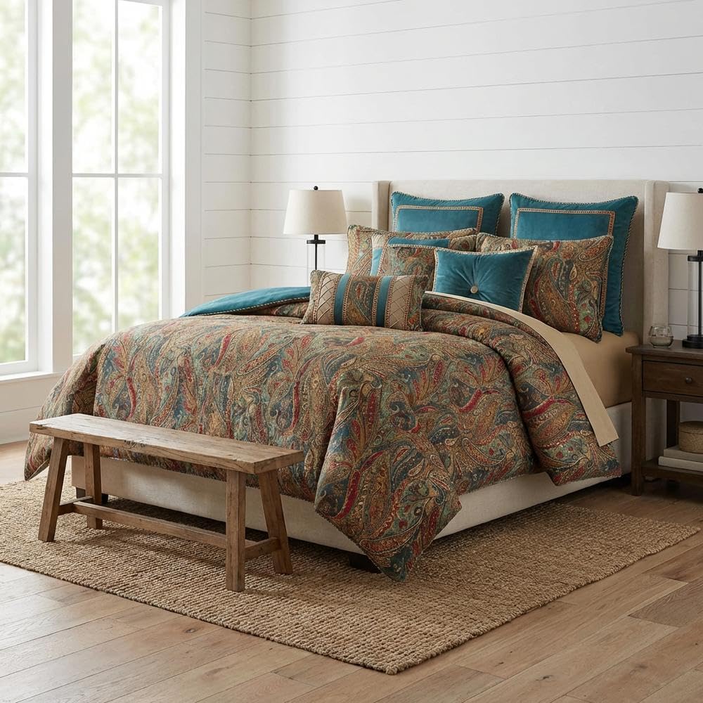 Michael Amini BCS-KS10-SEVILE-HNY 10 Piece Seville Comforter Set, King, Honey