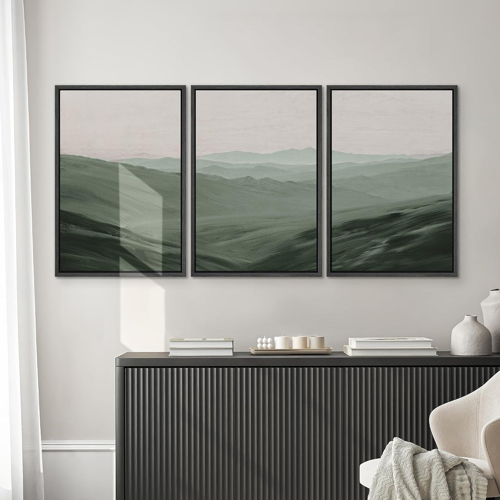 SIGNWIN Framed Canvas Print Wall Art Set Rolling Green Mountain Hill Environment Nature Wilderness Photography Modern Art Chic Landscape for Living Room, Bedroom, Office - 24'x36'x3 Black