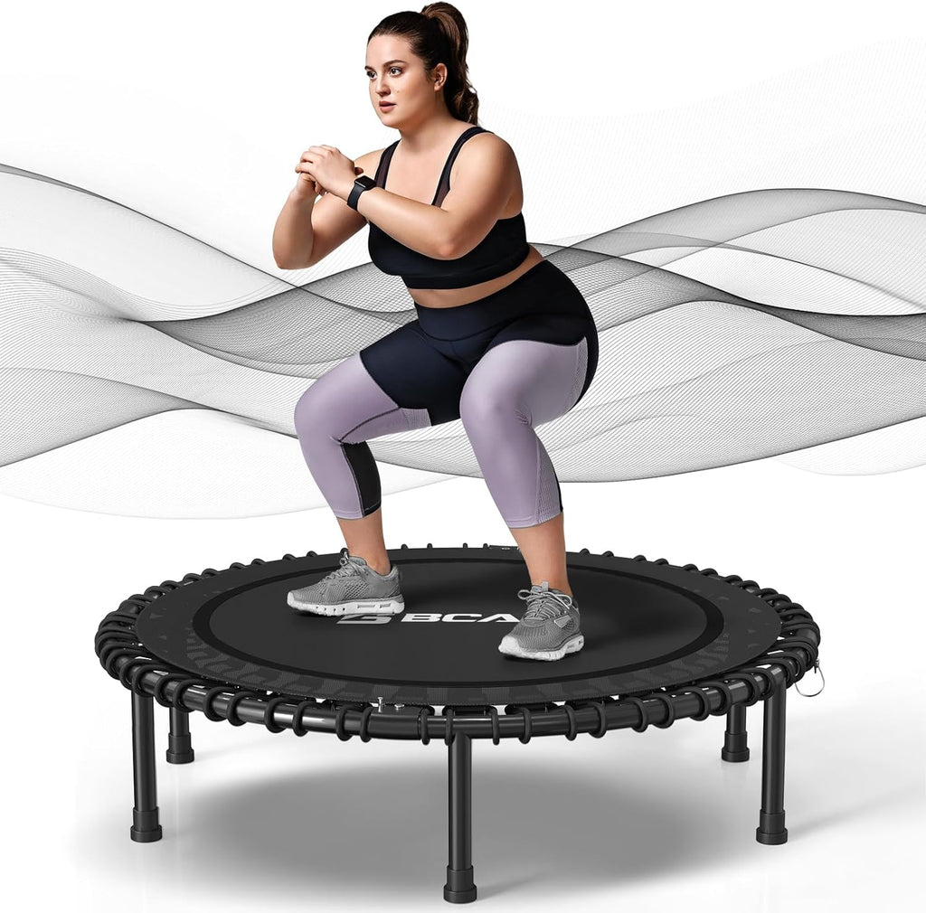 BCAN 450/550LBS Mini Rebounder Trampoline for Adults, 40'/48' Foldable Fitness Trampoline with Bungees, Quiet & Stable Exercise Trampoline Indoor/Home/Garden (BT2, Without Handle)