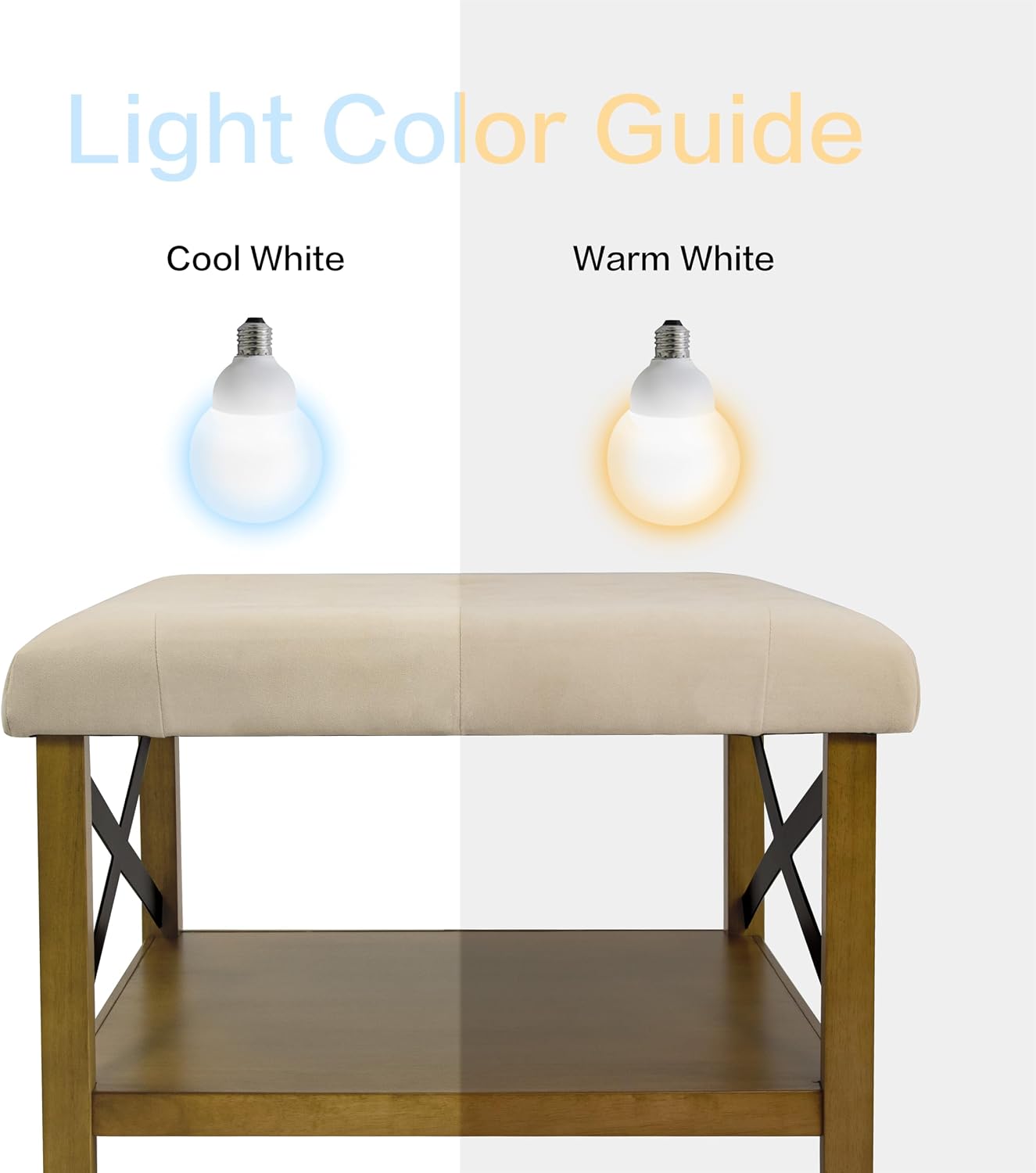 Upholstered Bench with Wood Frame and Shelf, Beige