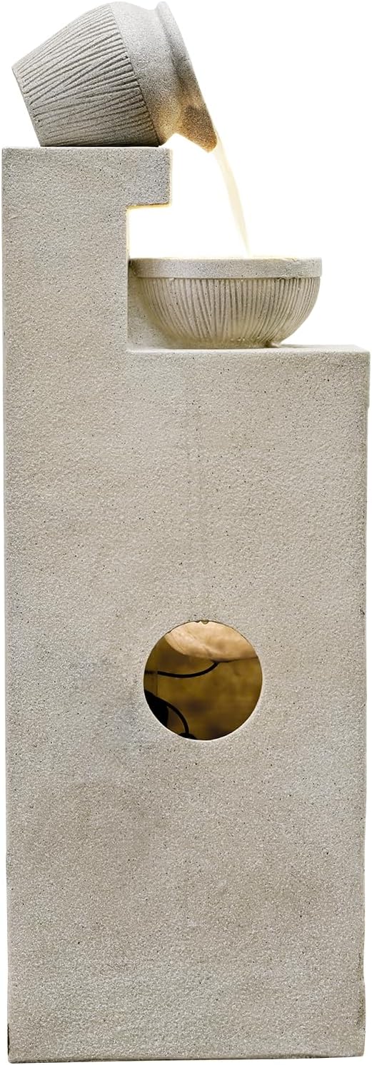 42.52' Outdoor Garden Water Fountain with Lights 4 Tiers Cascading Large Waterfall Floor Standing Fountain for Patio, Backyard, Deck, Porch and Home Art Decor