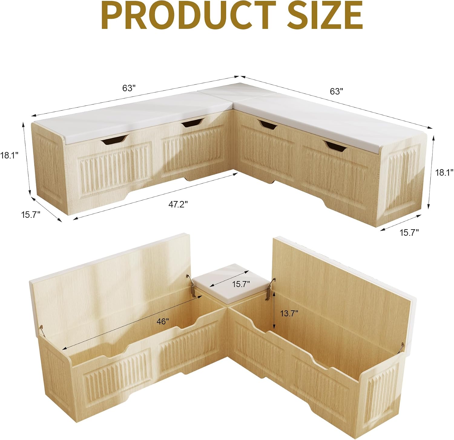 L-Shaped Storage Bench, Corner Bench with Storage,Kitchen Breakfast Nook Bench, with Large Hidden Storage Space,Suitable for Dining Nook,Kitchen Corner and Entryway(Wood color-02)