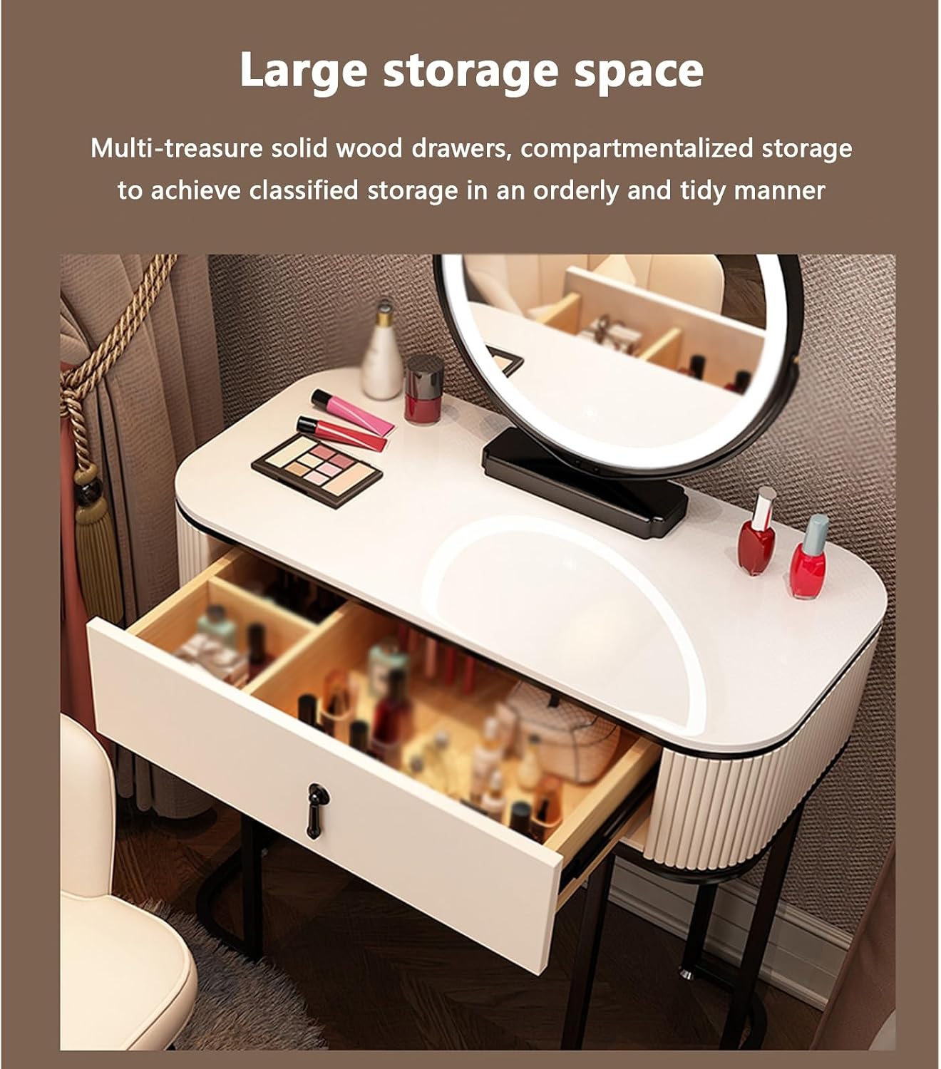Vanity with Mirror Vanity Desk with Mirror Vanity Desk with Mirror and Lights Widened Storage Large Storage Capacity Curved Corners compartmentalized Storage Suitable for,A-60 * 40 * 76 cm