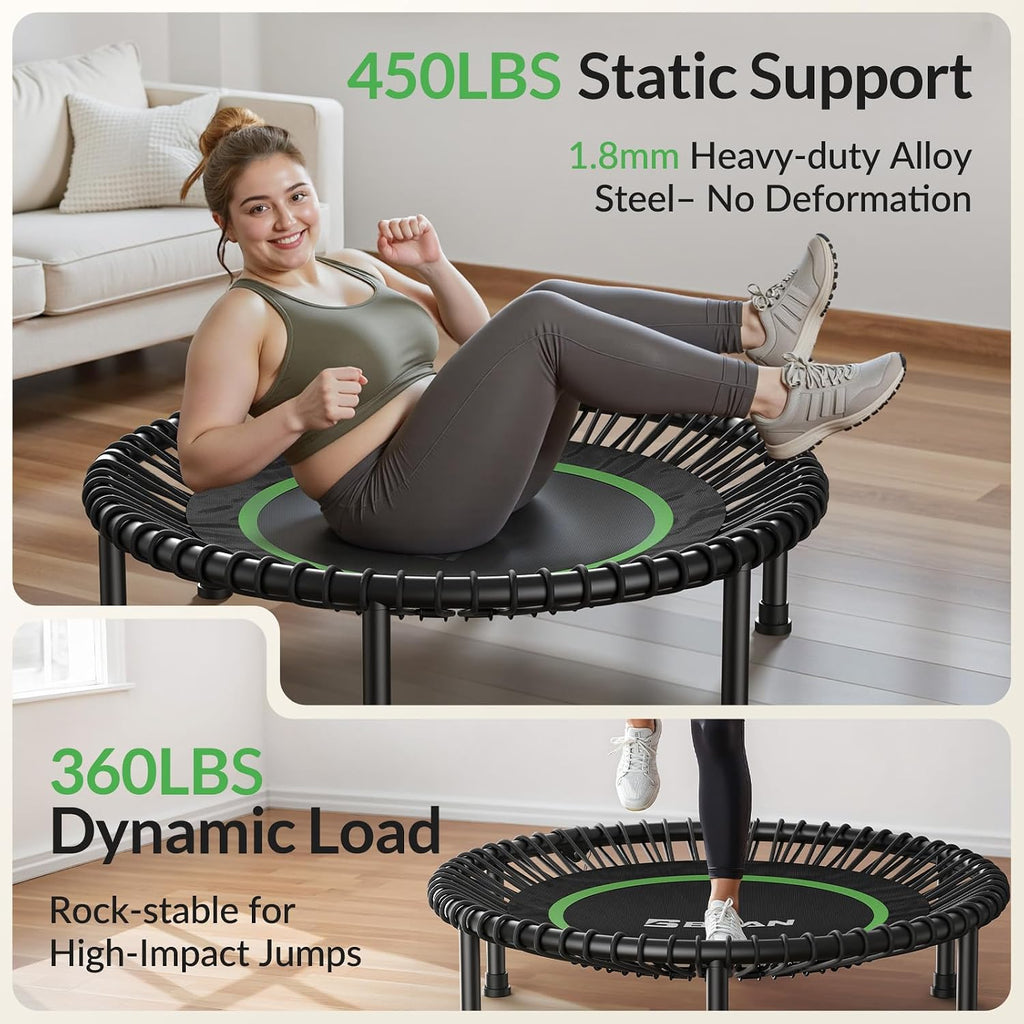 BCAN 450/550LBS Mini Rebounder Trampoline for Adults, 40'/48' Foldable Fitness Trampoline with Bungees, Quiet & Stable Exercise Trampoline Indoor/Home/Garden (BT2, Without Handle)