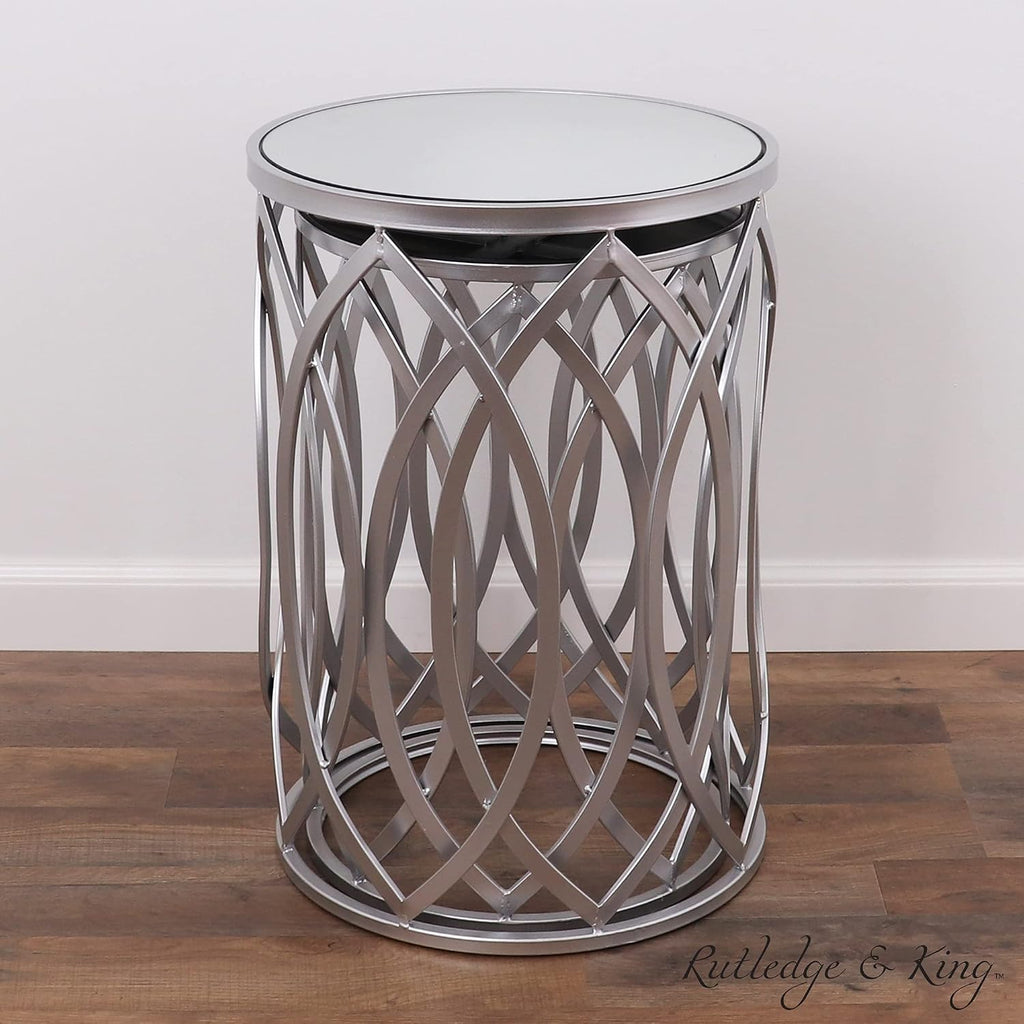 Rutledge & King Silver Nesting Tables - Modern Side Table Set - Mirrored Accent Table Set of 2 End Tables