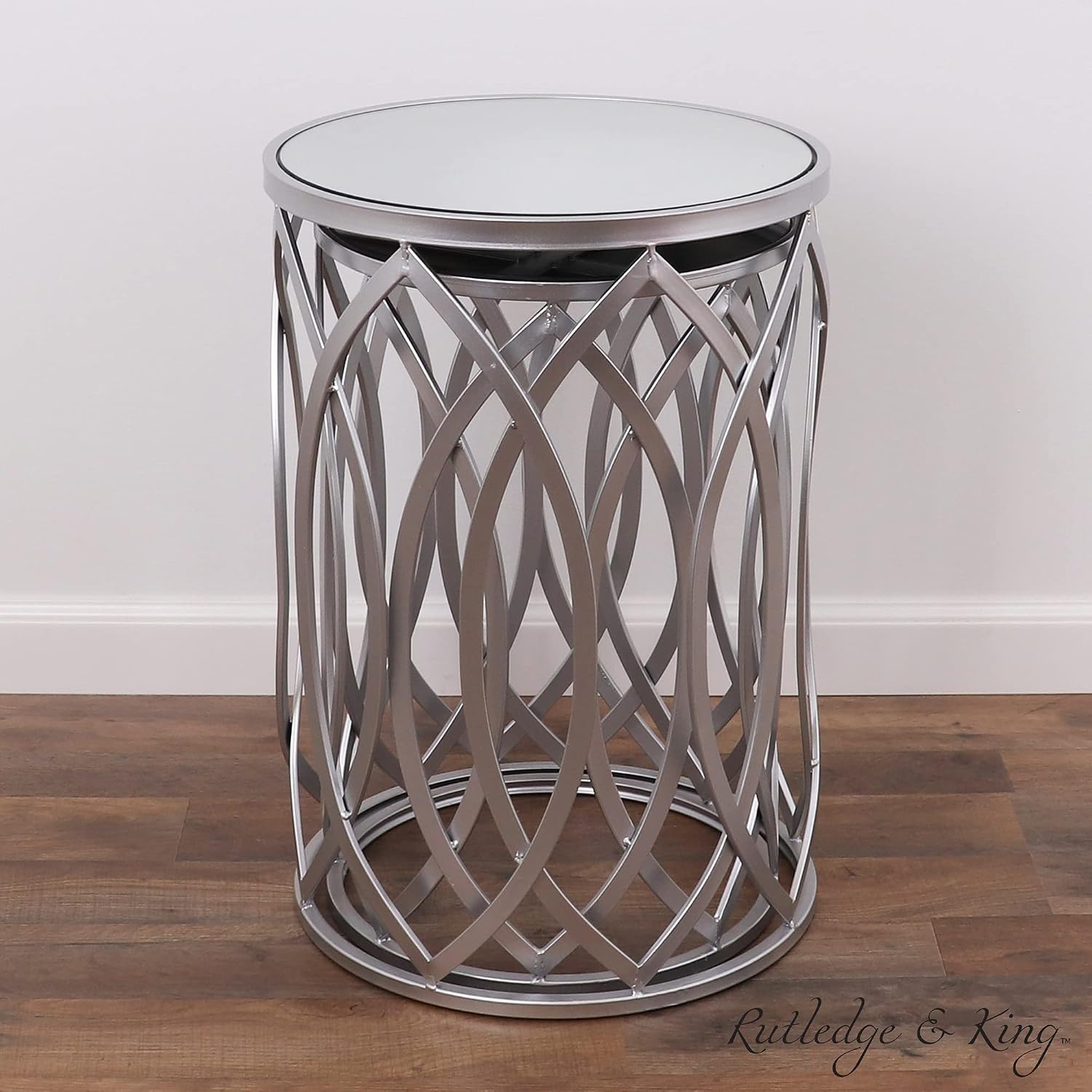 Rutledge & King Silver Nesting Tables - Modern Side Table Set - Mirrored Accent Table Set of 2 End Tables