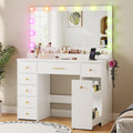 LAKEMID White Vanity Desk with Mirror and Lights, Makeup Vanity Table with Outlet and 8 Drawers,Makeup Table with 20 Color RGB Led Lights,Dressing Table for Bedroom Women