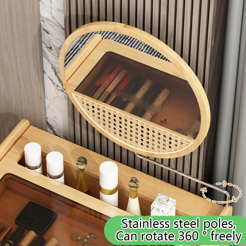 Japanese Vanity Desk, Dressing Table with Stool, Creative Dressing Mirror, Glass Countertop, Vanities & Vanity Benches, Sunken Storage Area
