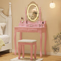 Whalefall Vanity Desk with Mirror and 3 Lights Modes, Makeup Vanity with Cushioned Stool, 4 Storage Drawers Makeup Table for Women and Girls, Bedroom or Dorm Guest Room